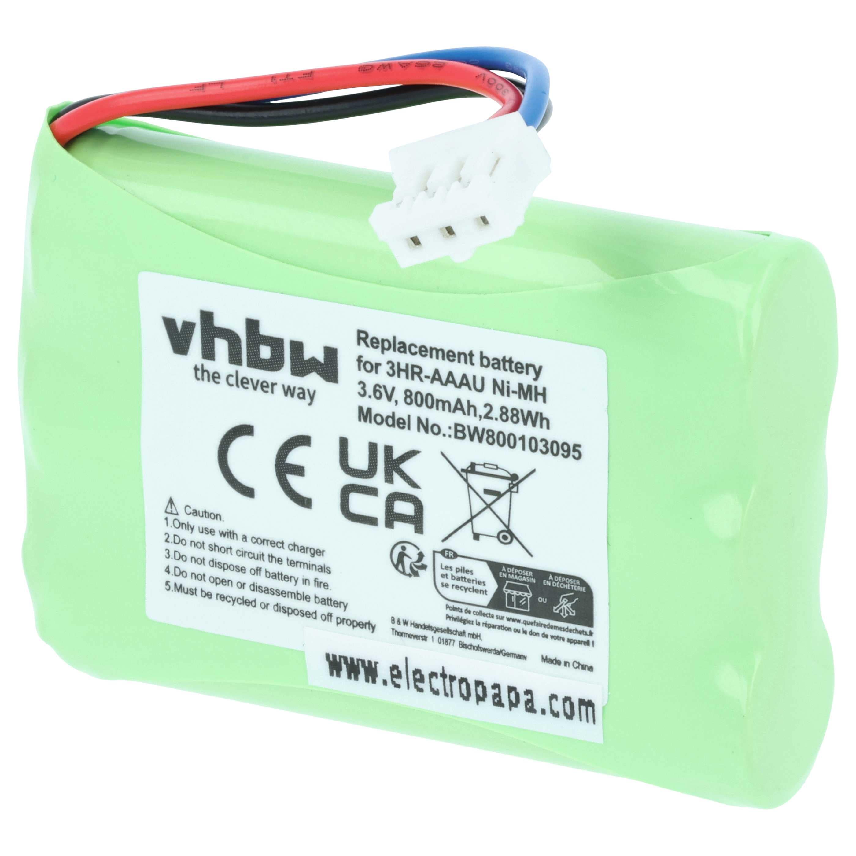 2x Batteries remplace Bang & Olufsen 3HR-AAAU, 70AAAH3BMXZ pour téléphone Bang & Olufsen - 800mAh 3,6V NiMH