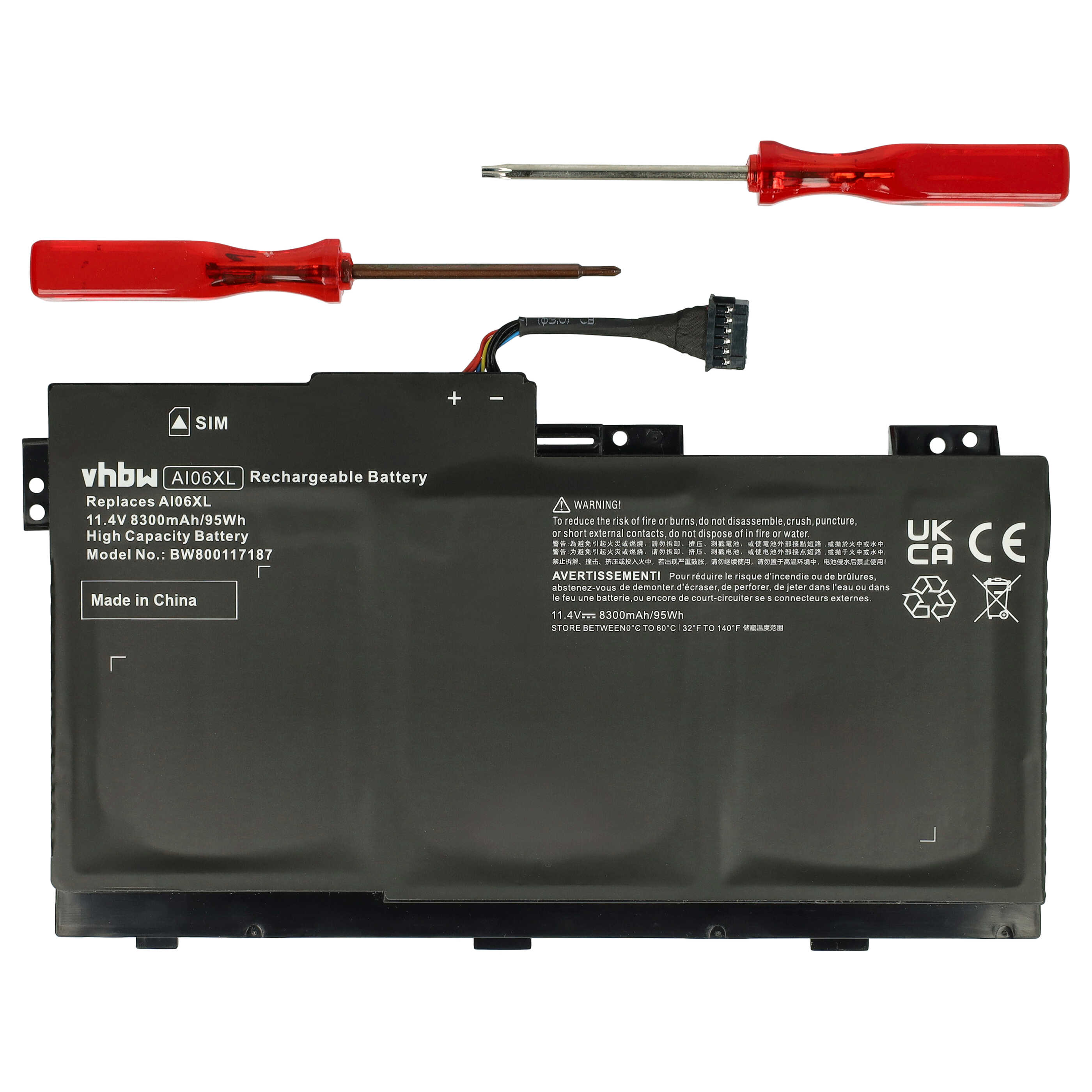 Batterie remplace HP 808451-001, AI06XL, 808397-421 pour ordinateur portable - 8300mAh 11,4V Li-polymère