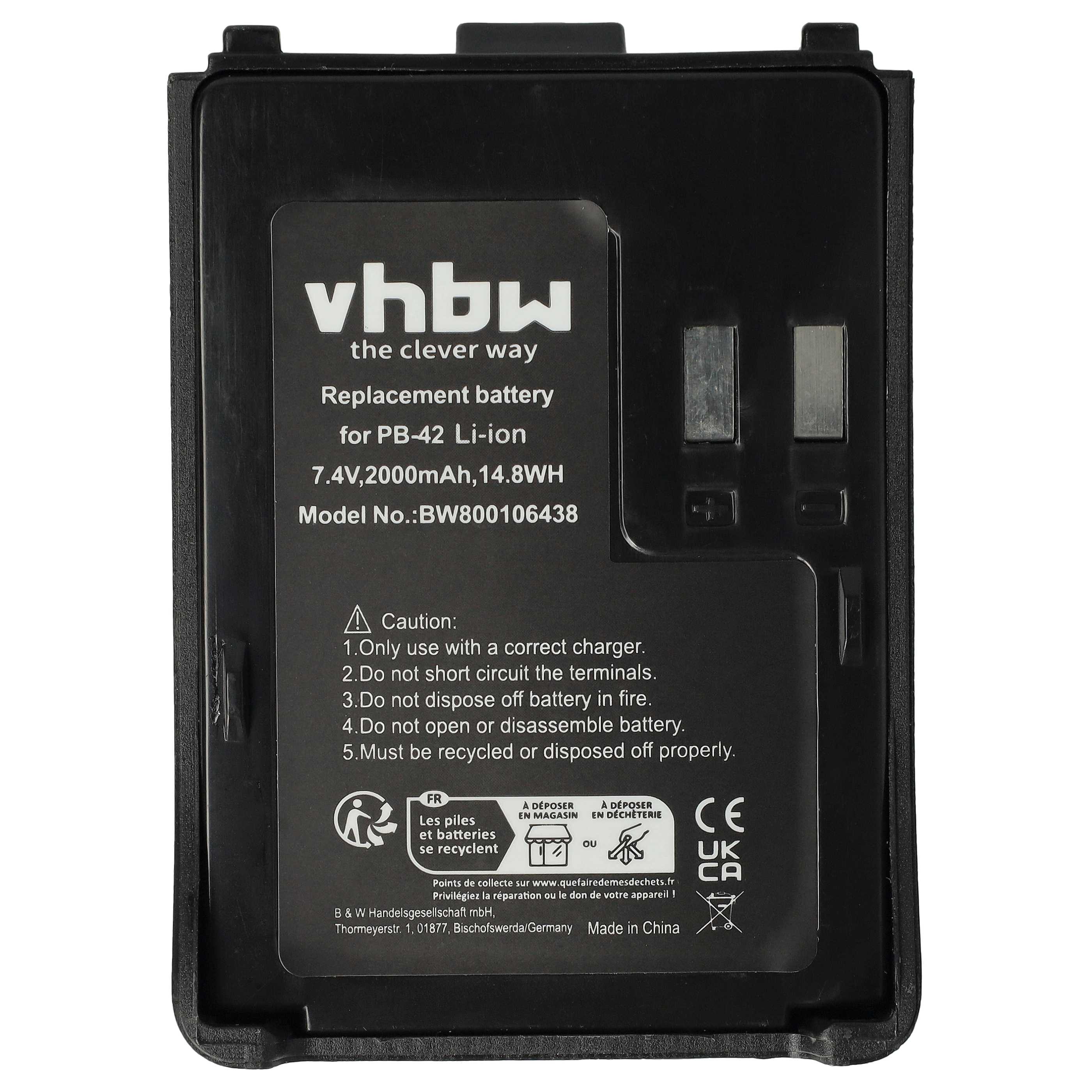 2x Batteria sostituisce Kenwood PB-42Li, PB-42L, PB-42 per dispositivo radio - 2000mAh 7,4V Li-Ion