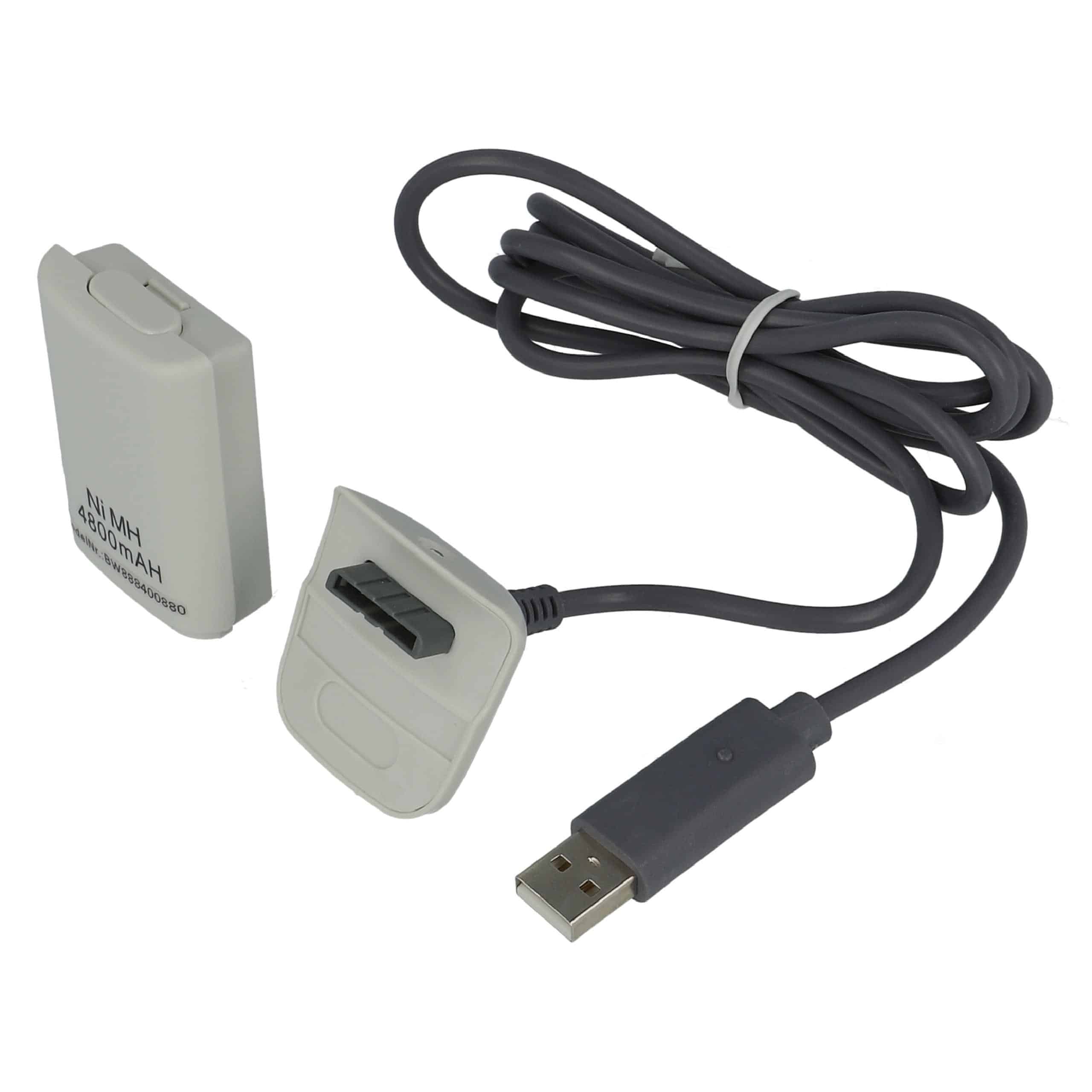 vhbw Kit Play & Charge - 1x câble d'alimentation, 1x batterie blanc / gris