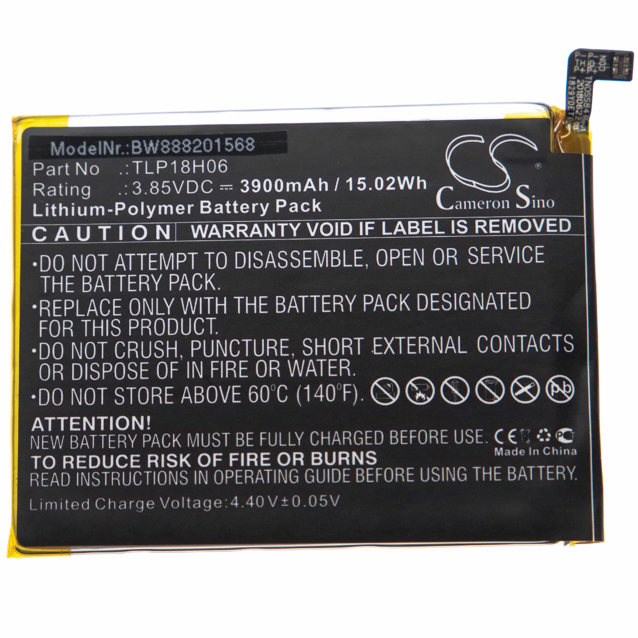 Batterie remplace Wiko TLP18H06 pour téléphone portable - 3900mAh, 3,85V, Li-polymère