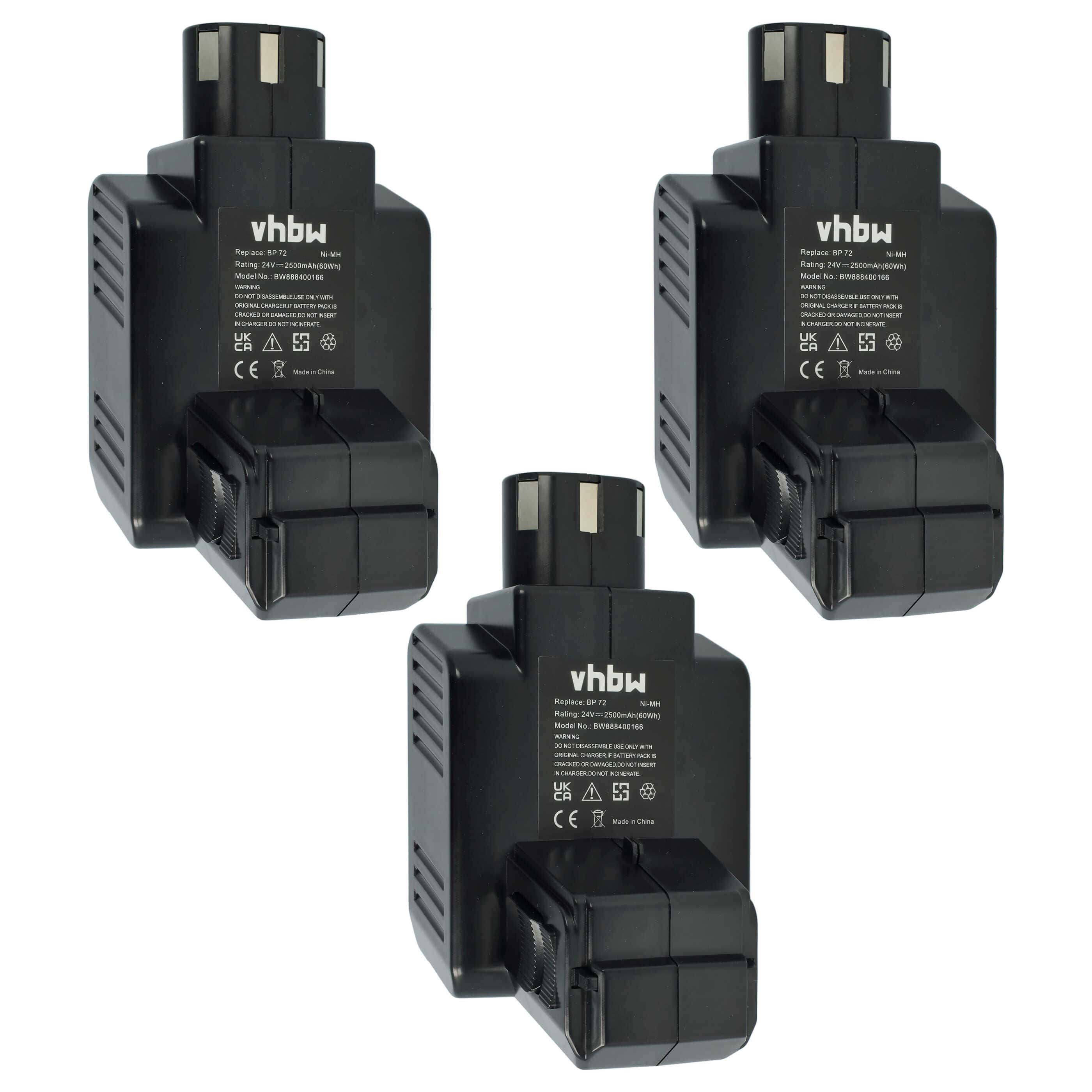 3x Battery replaces Hilti BP72, BP60, 331530, BP40 Electric Power Tool - 2500 mAh, 24 V, NiMH