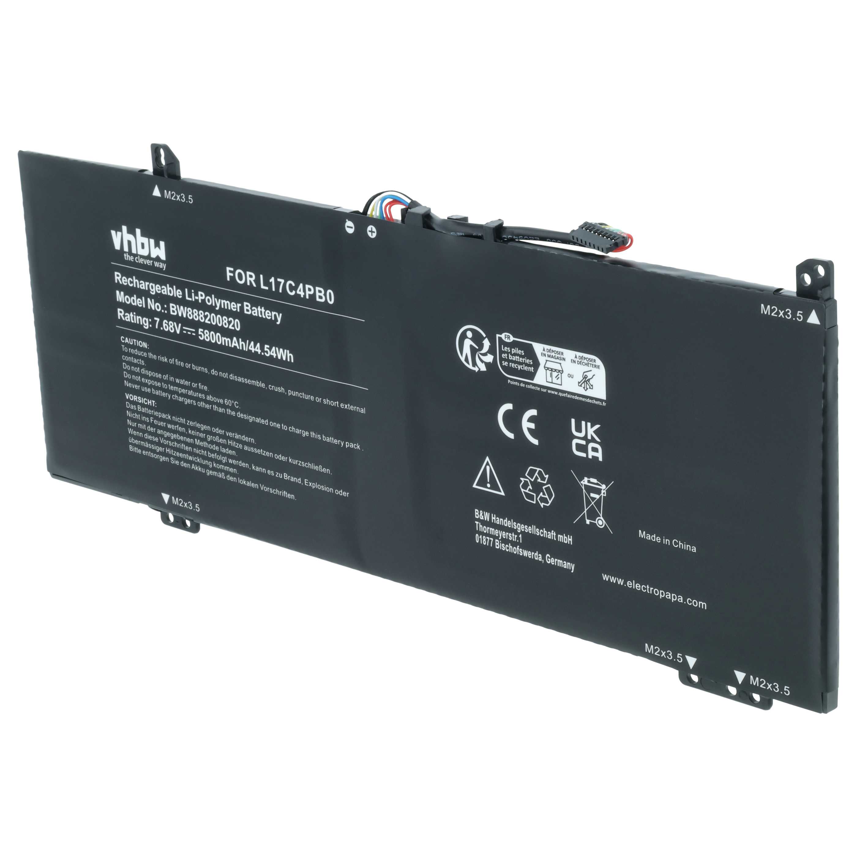 Batteria sostituisce Lenovo 5B10Q16067, 5B10Q22883, 5B10Q16066 per notebook - 5800mAh 7,68V Li-Poly nero