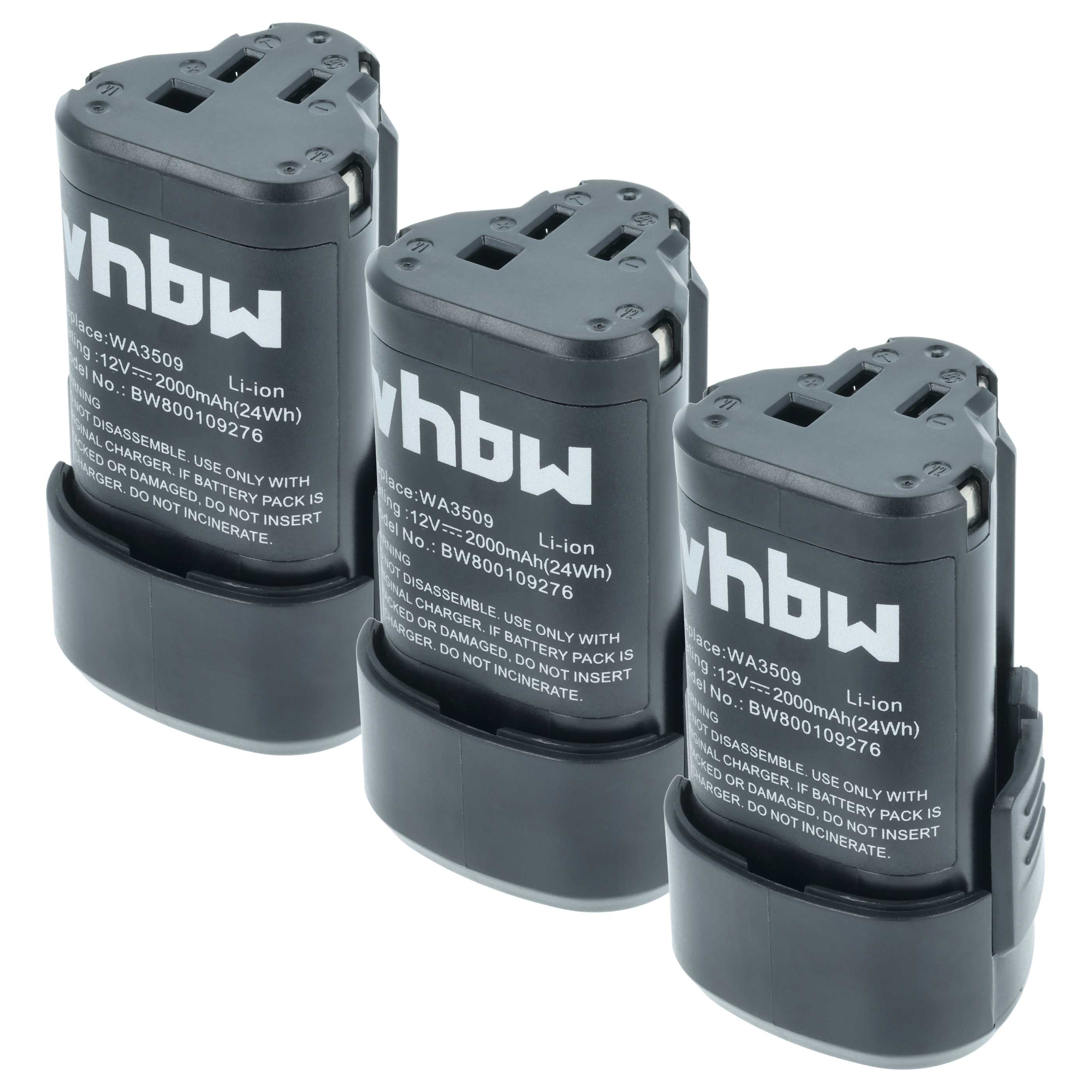 3x Battery replaces Rockwell RW9300 for Electric Power Tool - 2000 mAh, 12 V, Li-Ion