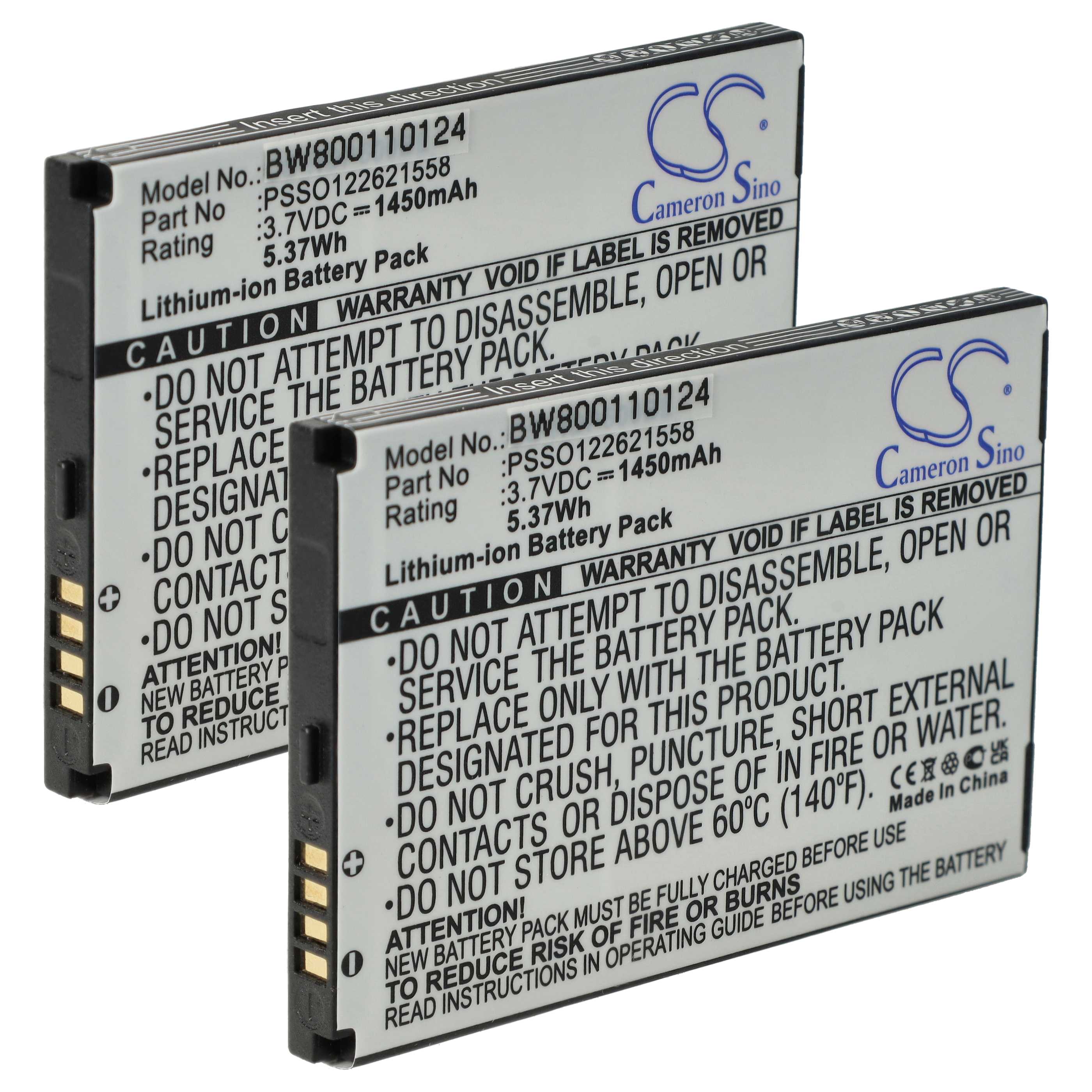 2x Battery replaces PSSO122621558 for Honeywell Barcode Scanner POS - 1450 mAh 3.7 V