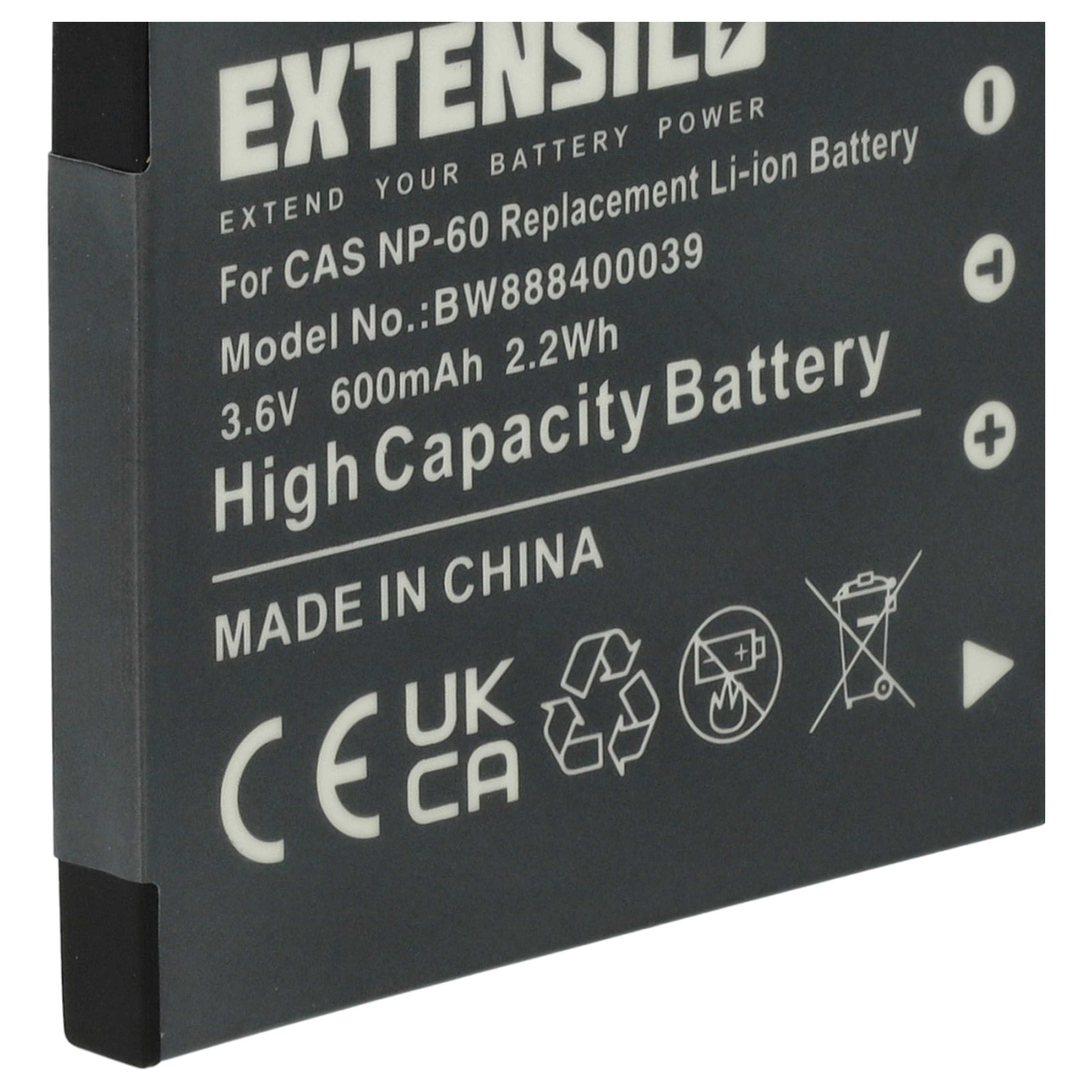 3x Battery replaces Casio NP-60 - 600mAh, 3.7V, Li-Ion