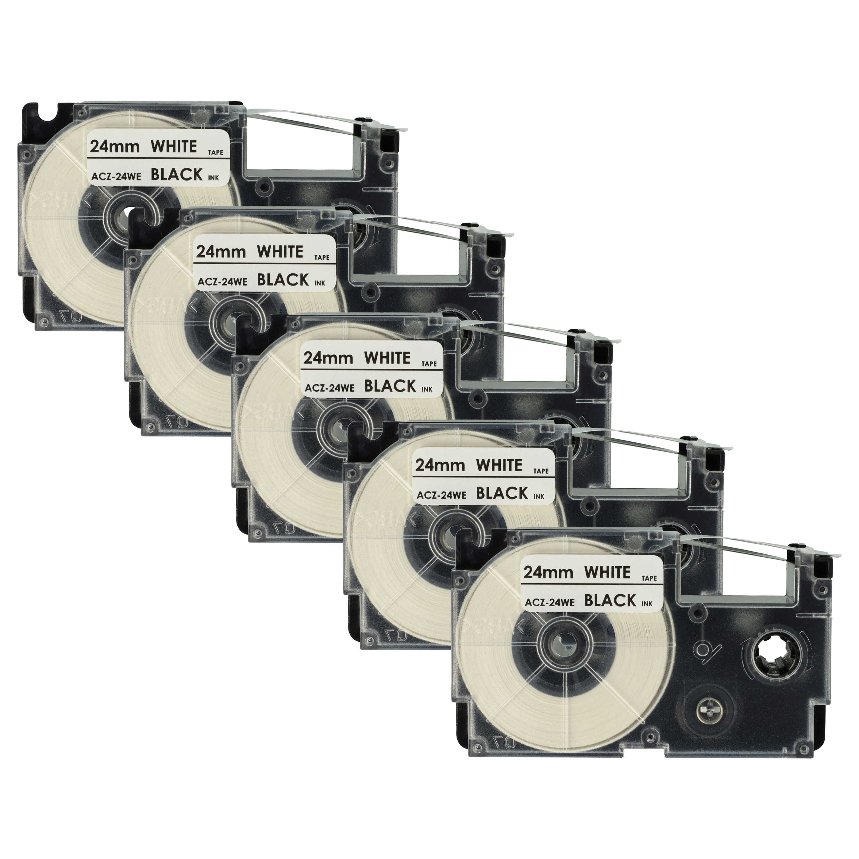 5x Cassettes à ruban remplacent Casio XR-24WE1 - 24mm lettrage Noir ruban Blanc