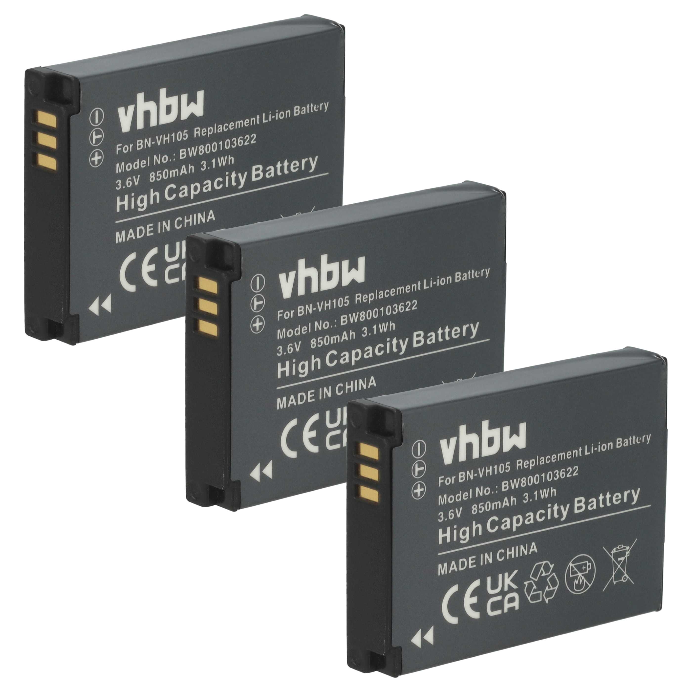 Videocamera 3x Battery replaces JVC BN-VH105 - 850 mAh 3.6 V Li-Ion