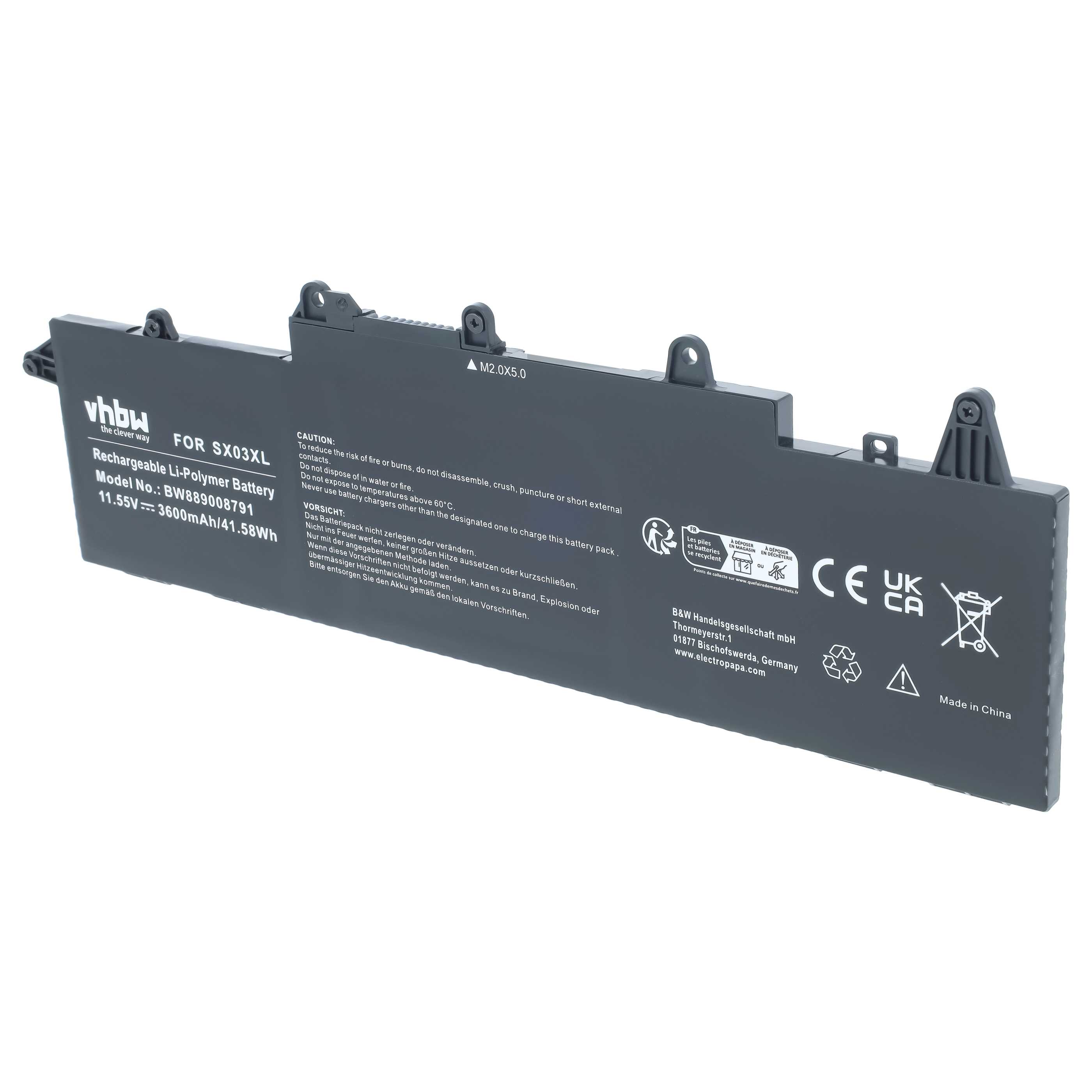 Notebook-Akku als Ersatz für HP HSTNN-DB9P, HSTNN-IB9D, 996QA176H für HP - 3600mAh 11,55V Li-Polymer