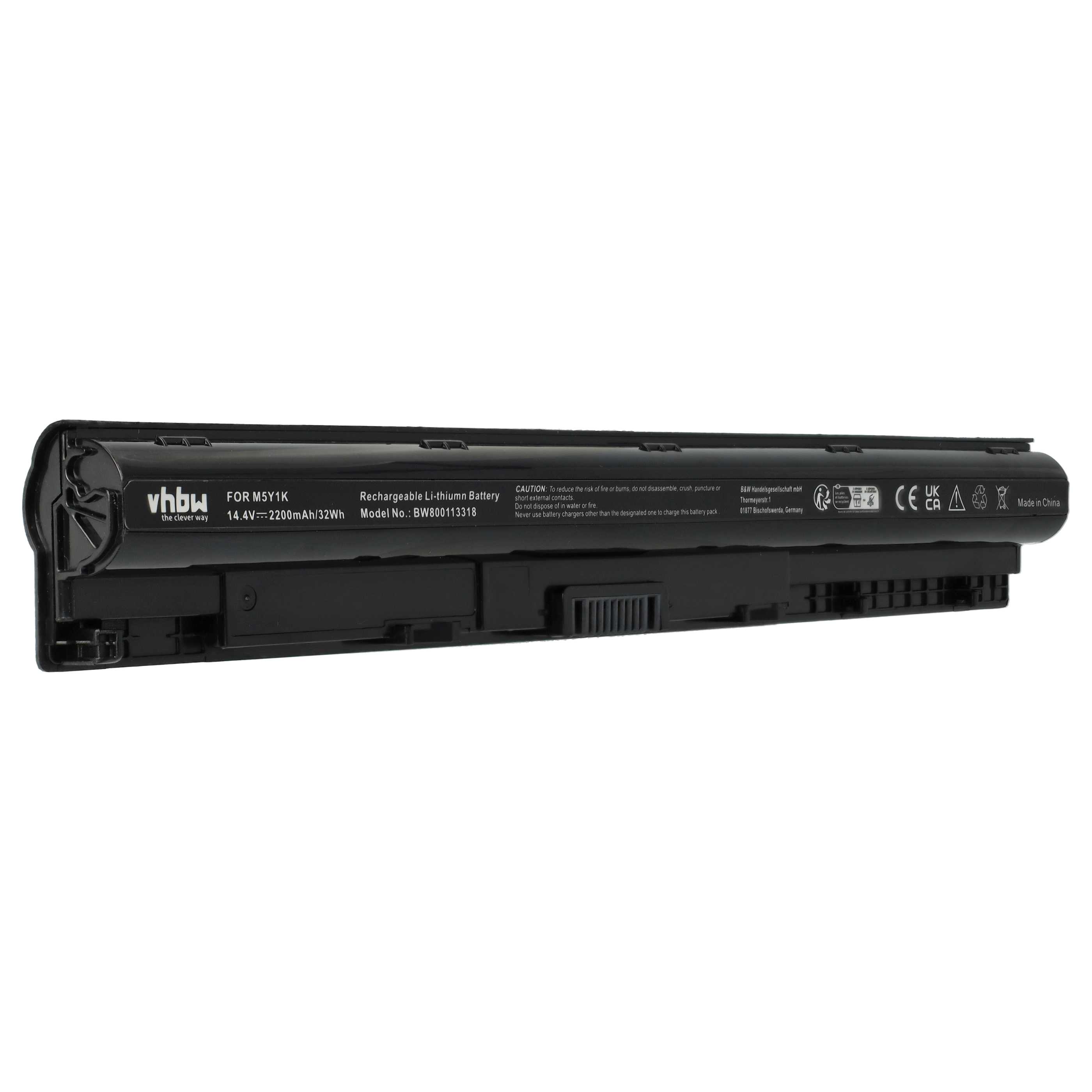 Batterie remplace Dell 451-BBMG, 451-BBOO, 07G07, 1KFH3 pour ordinateur portable - 2200mAh 14,8V Li-ion, noir