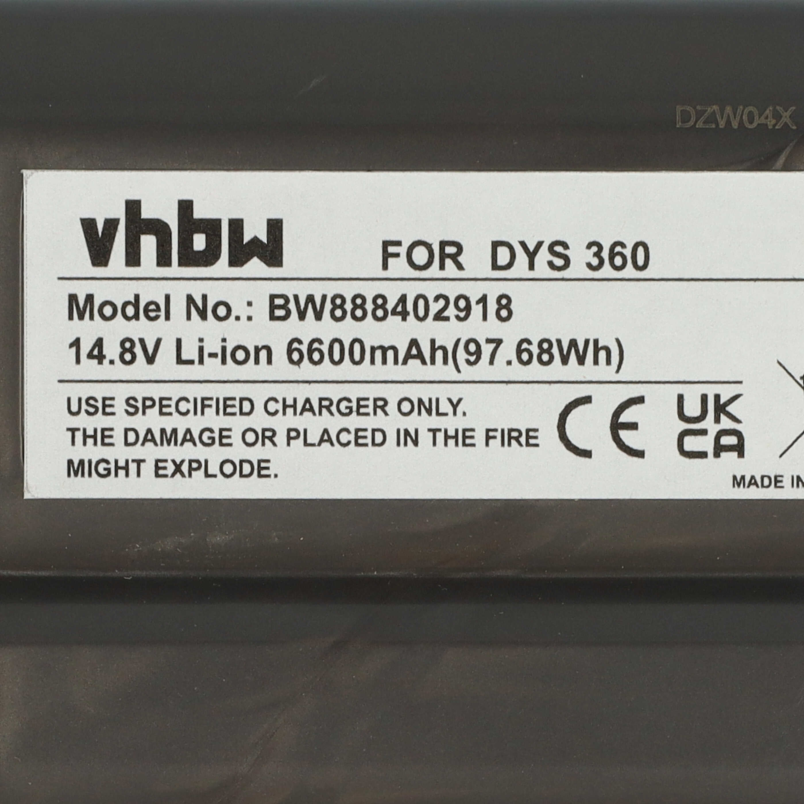 Batería reemplaza Dyson 970049-01, 968734-02 para robot doméstico Dyson - 6600 mAh 14,8 V Li-Ion gris oscuro