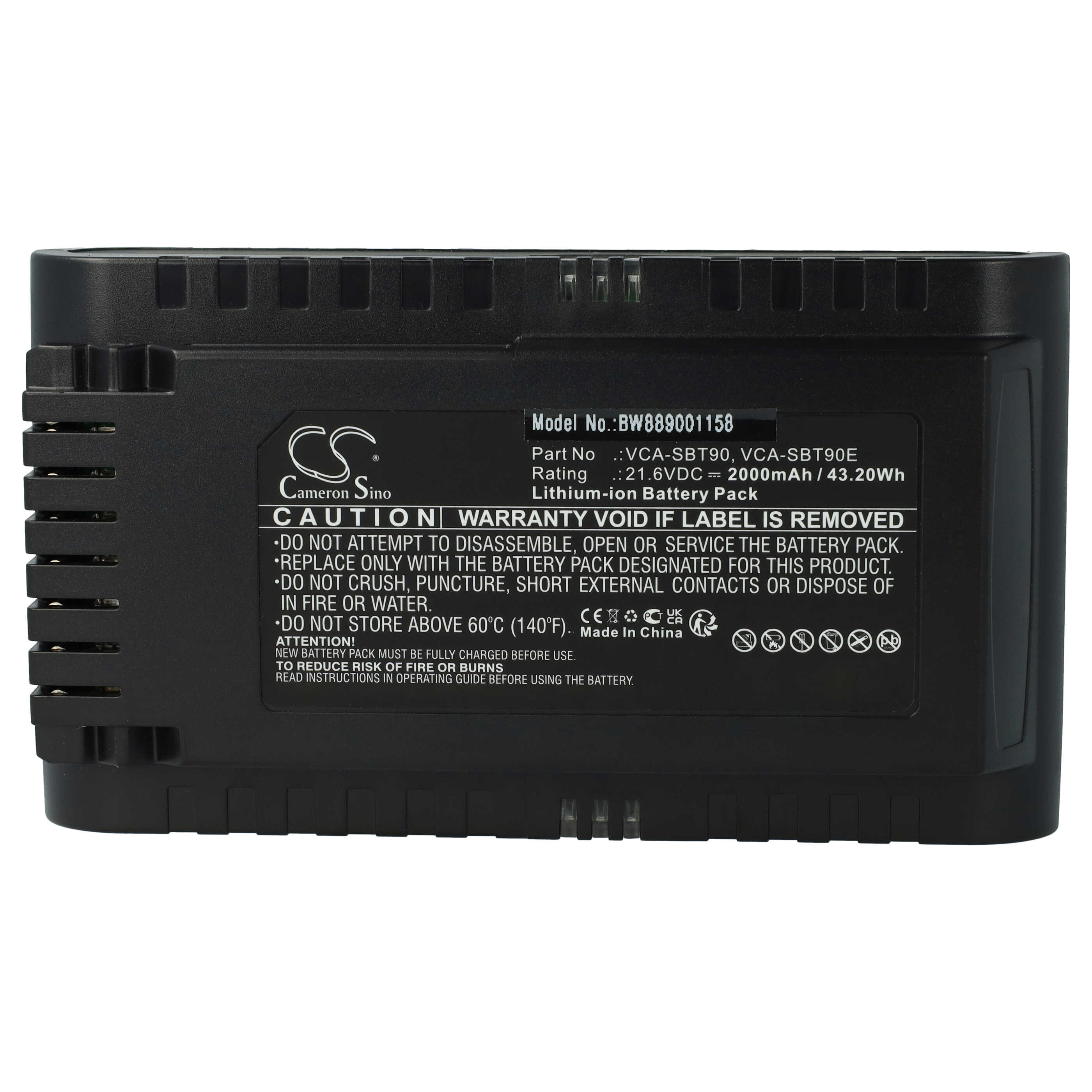 Batteria sostituisce Samsung VCA-SBT90, DJ96-00221A per aspirapolvere Samsung - 2000mAh 21,6V Li-Ion nero