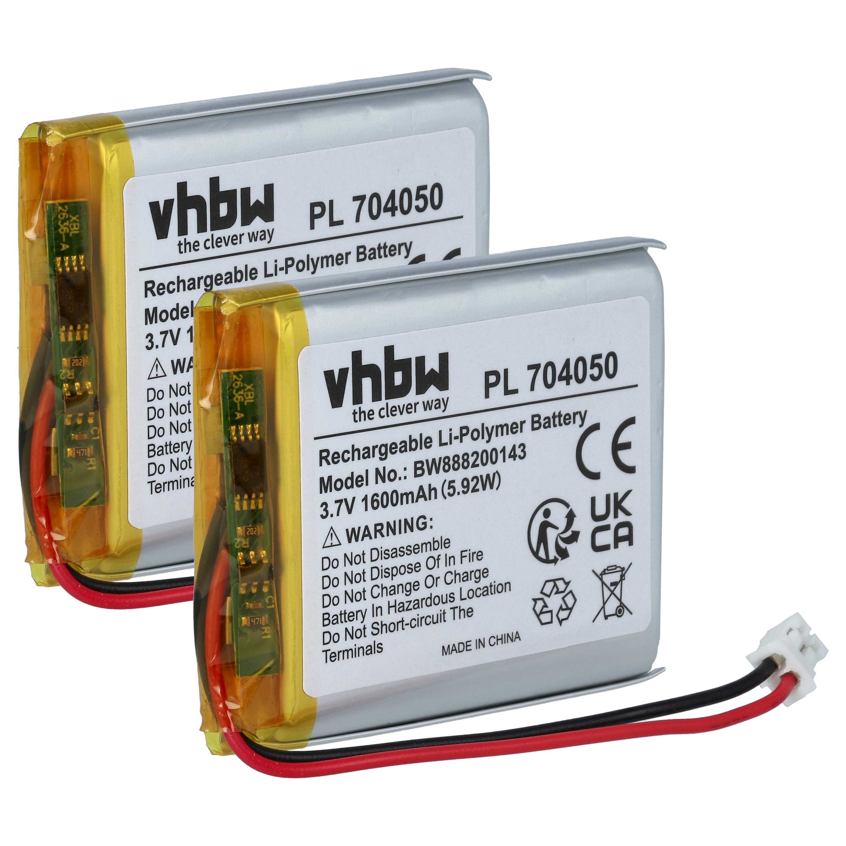 2x Akku als Ersatz für Fatboy PN704050 für Fatboy - 1600mAh 3,7V Li-Polymer
