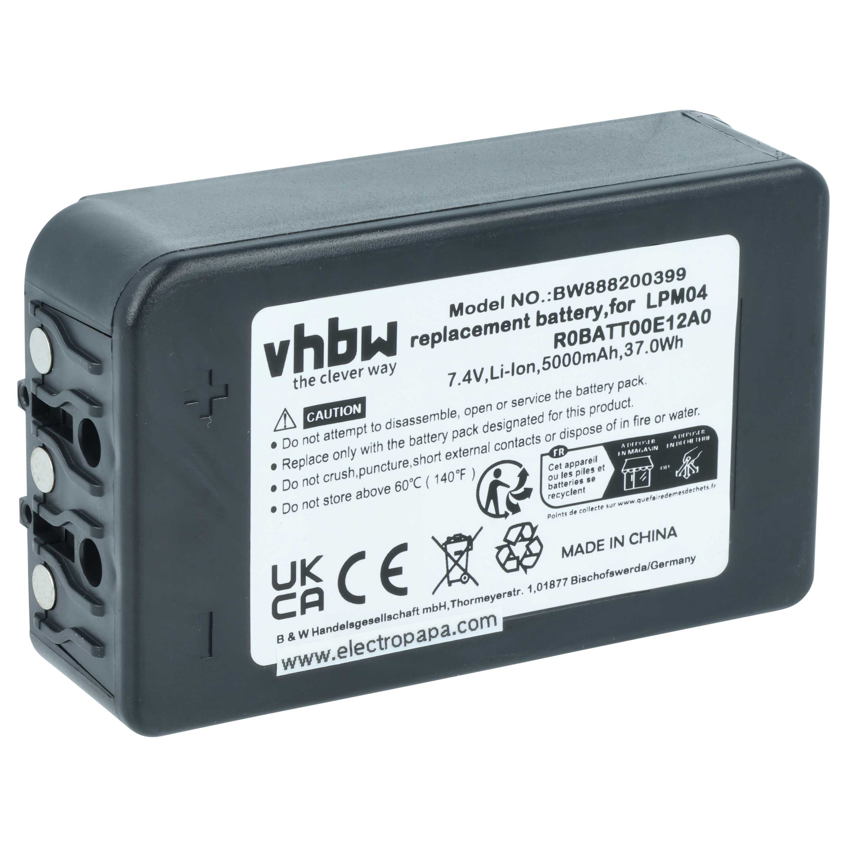 Batería reemplaza Autec R0BATT00E12A0, LPM04 sistema control - 5000mAh 7,4V Li-Polímero