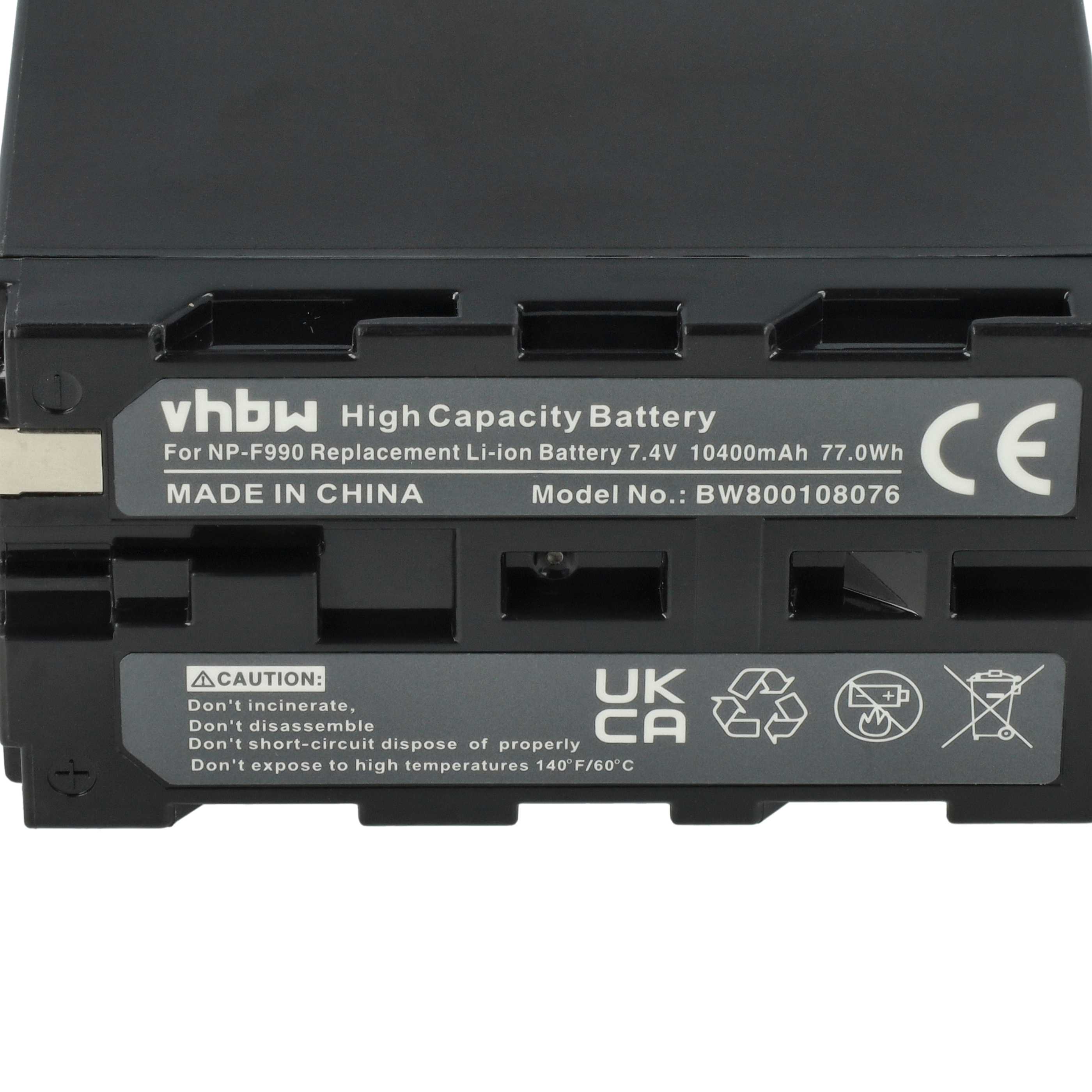 Batterie remplace Sony NP-F930, NP-F990, NP-F970, NP-F960, NP-F950 pour caméscope - 10400mAh 7,4V Li-ion