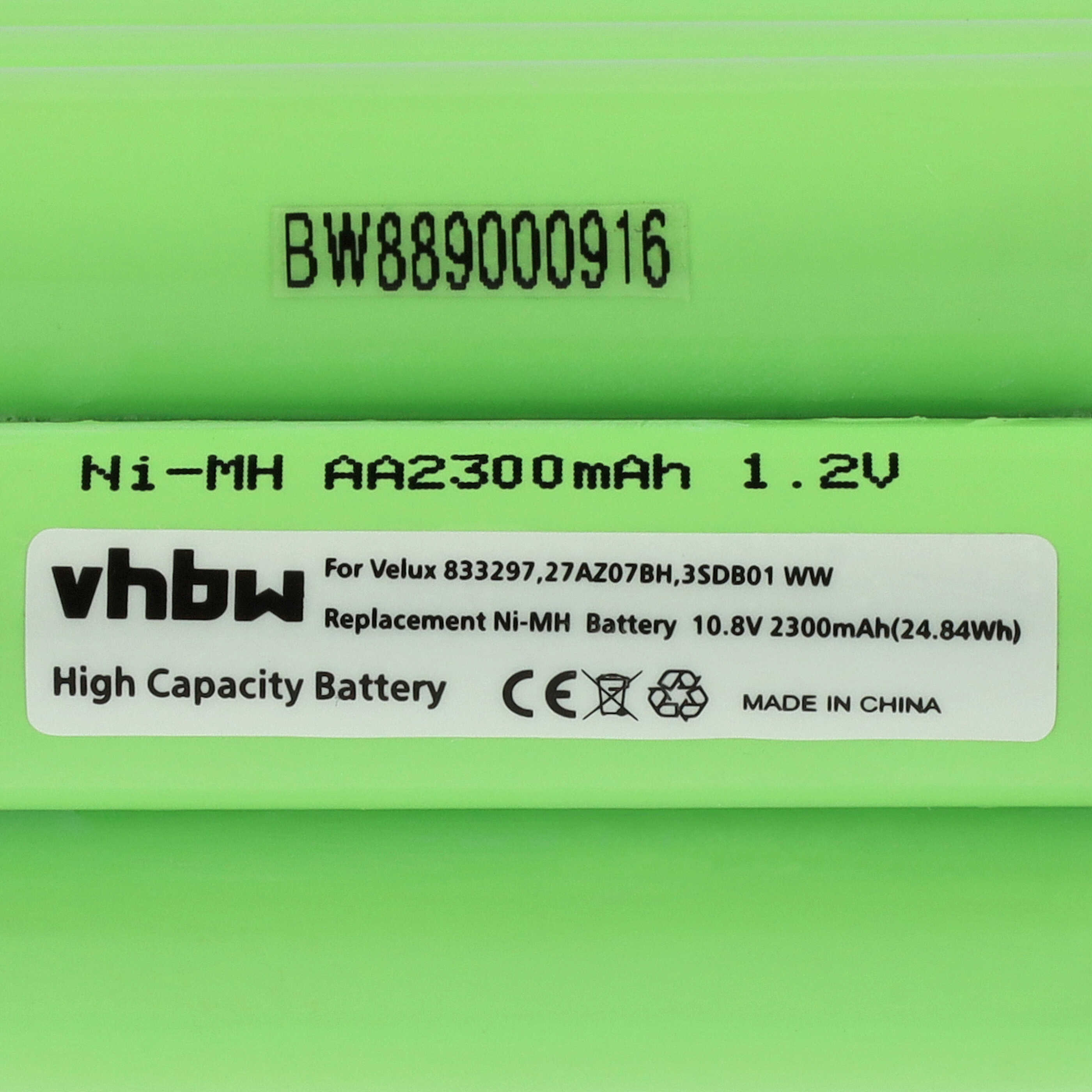 Batería reemplaza 833297, 27AZ07BH, 3SD B01 WW para persiana claraboya Velux - 2300 mAh 10,8 V NiMH