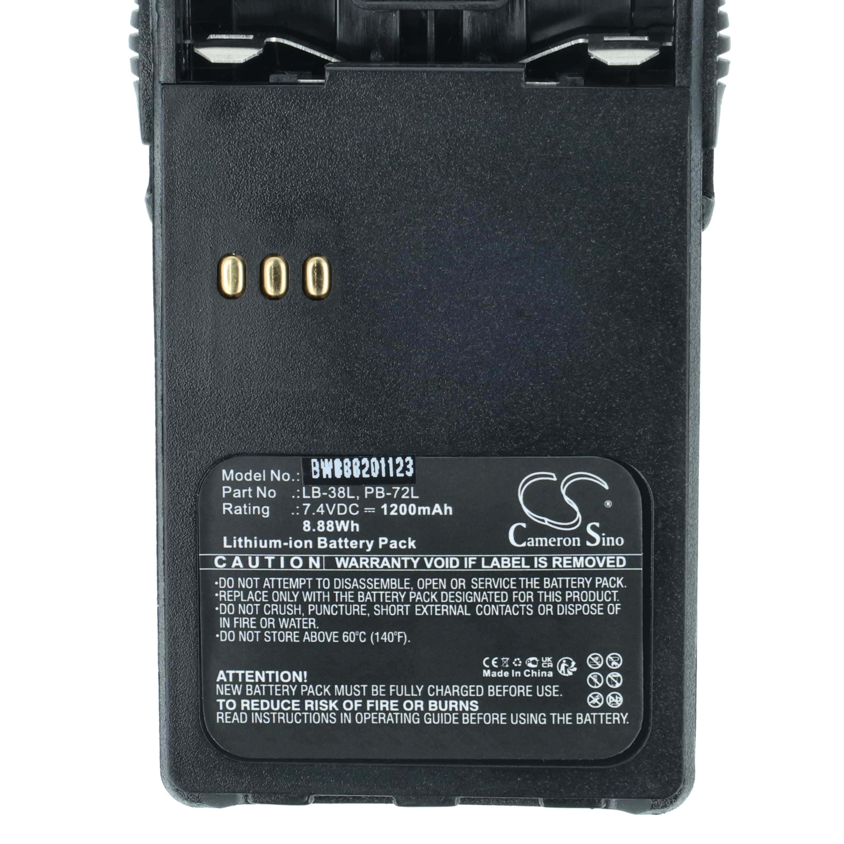 Radio 2x Battery replaces Huntec PB200, LB-62L, PB-72L, LB-38L, PB400 - 1200 mAh 7.4 V Li-Ion + Belt Clip