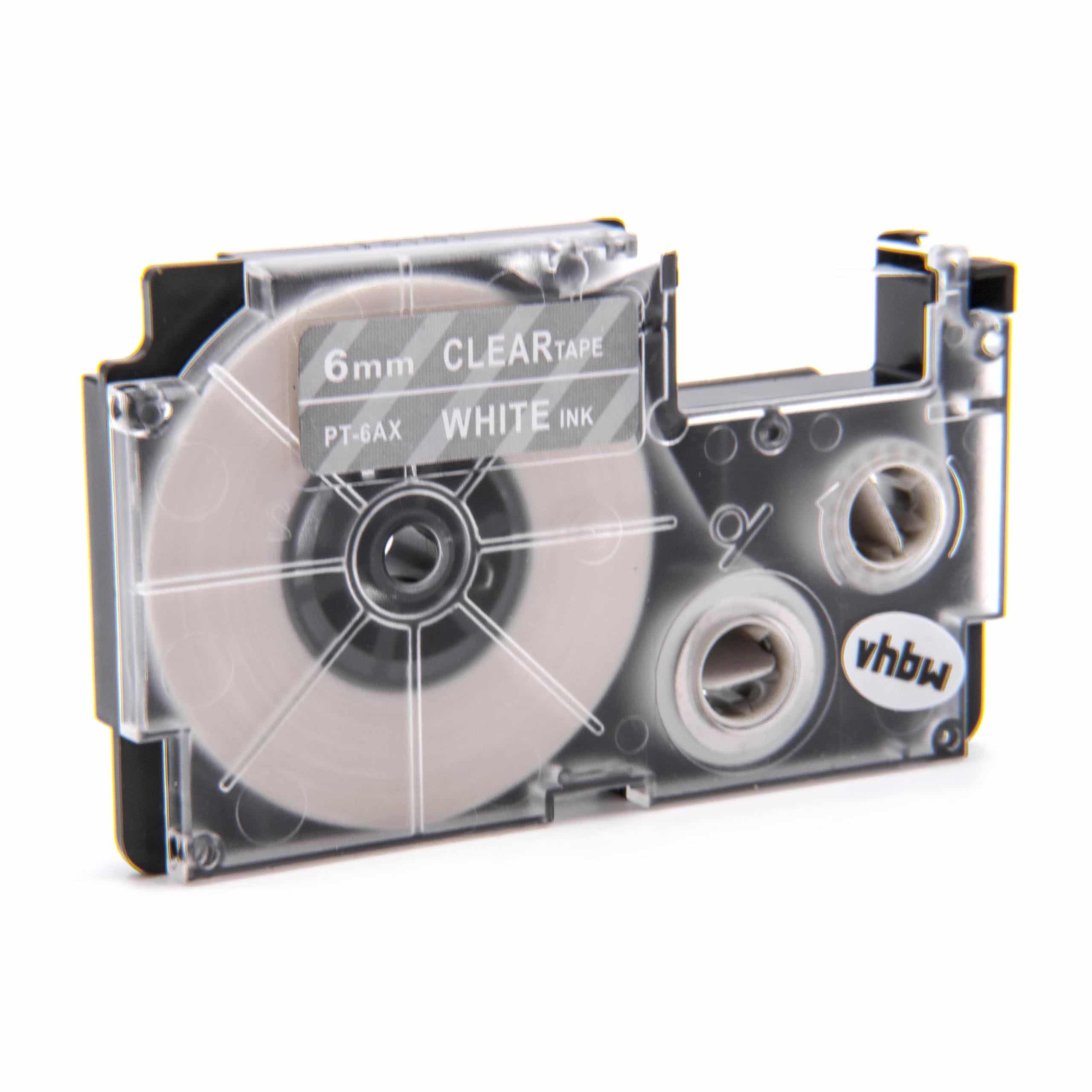 Cassette à ruban remplace Casio XR-6AX - 6mm lettrage Blanc ruban Transparent