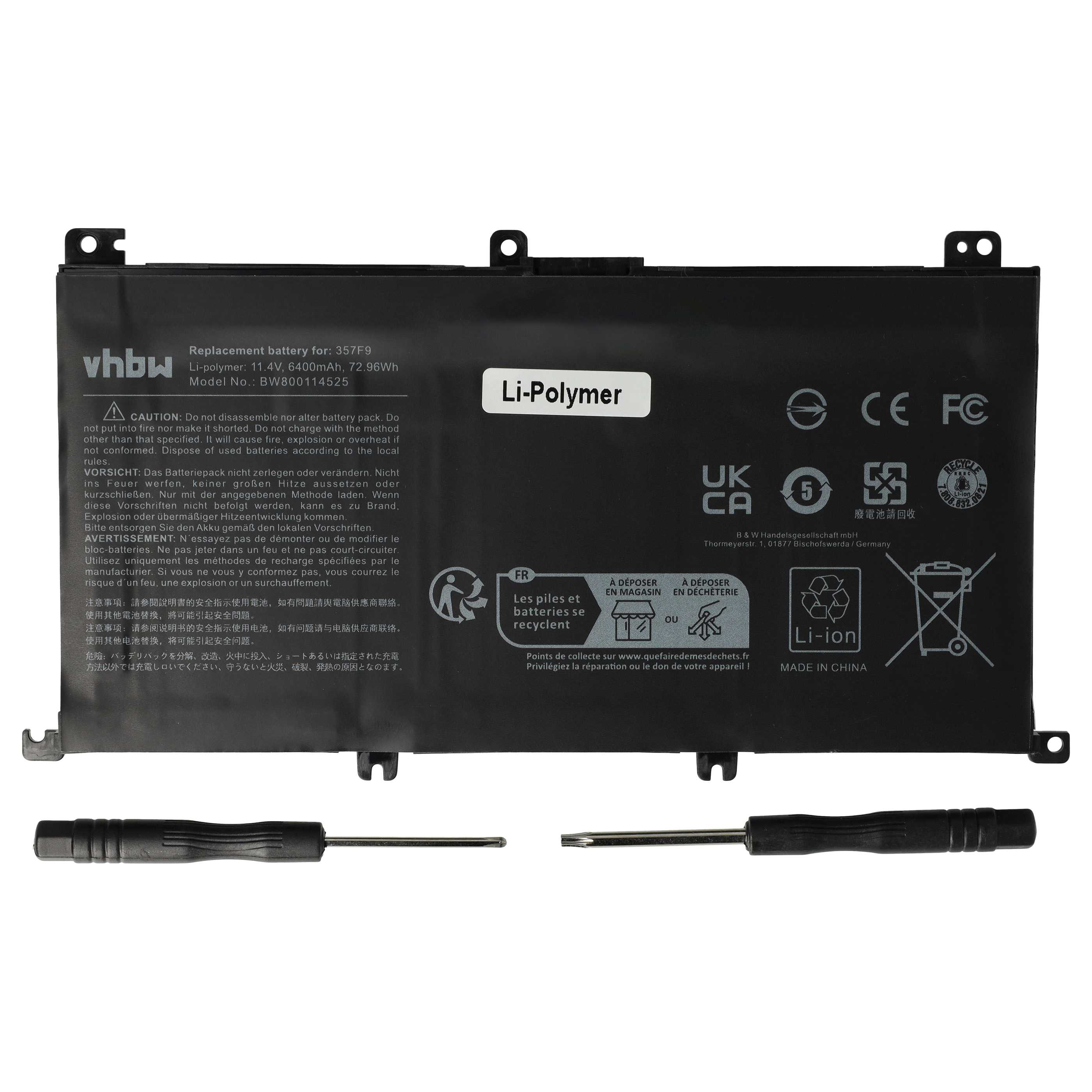 Batteria sostituisce Dell 71JF4, P57F002, 00GFJ6, 071JF4, 357F9 per notebook - 6400mAh 11,4V Li-Poly nero