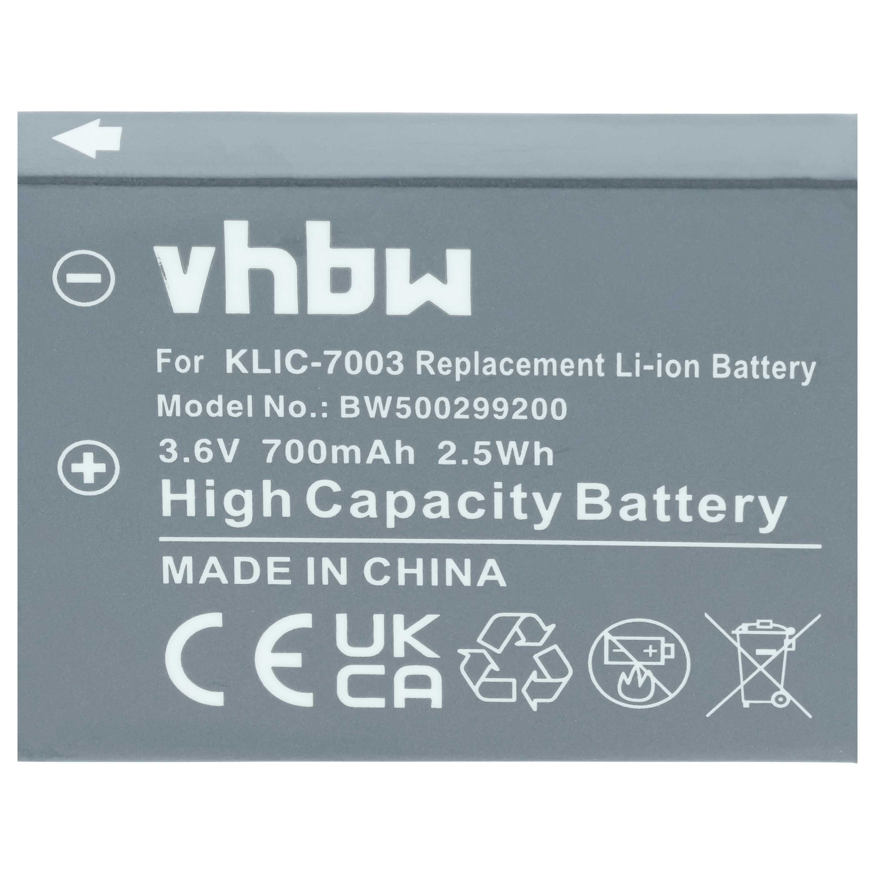 3x Batteria sostituisce Kodak Klic-7003 per fotocamera - 700mAh 3,6V Li-Ion