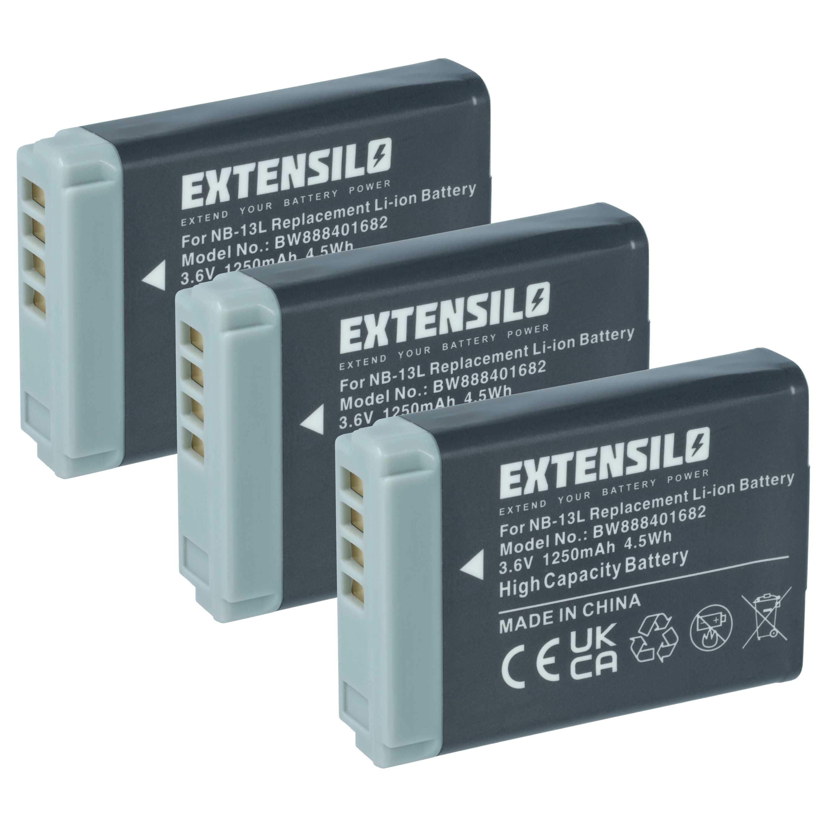 3x Batteria sostituisce Canon NB-13L per fotocamera - 1250mAh 3,6V Li-Ion