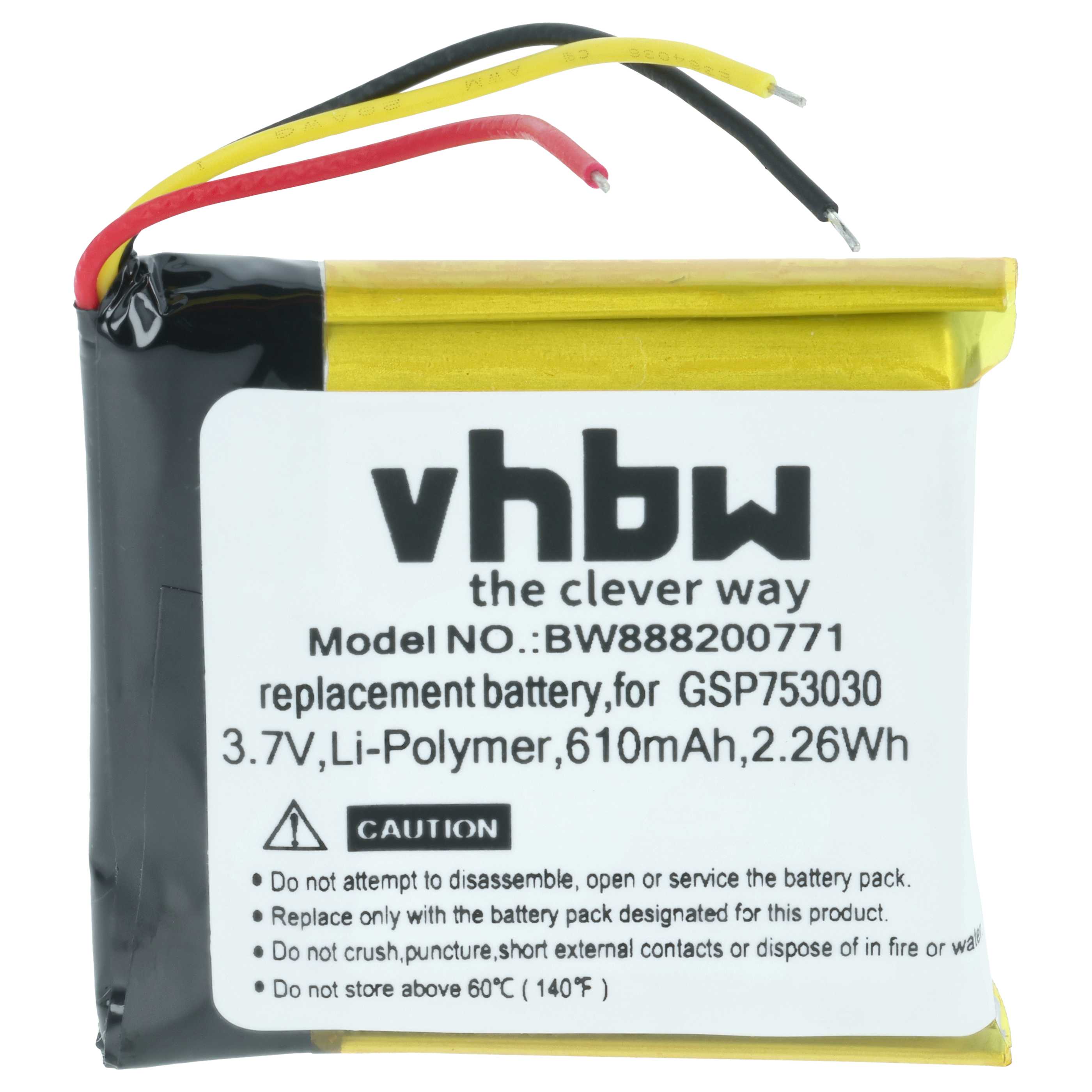 Batteria sostituisce JBL GSP753030, 633331 per auricolari cuffie - 610mAh 3,7V Li-Poly