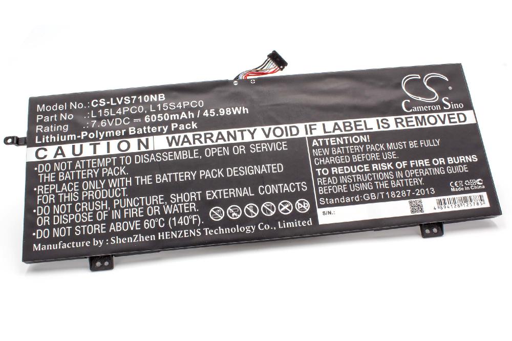 Batterie remplace Lenovo L15L4PCO, L15S4PC0, L15L4PC0 pour ordinateur portable - 6050mAh 7,6V Li-polymère