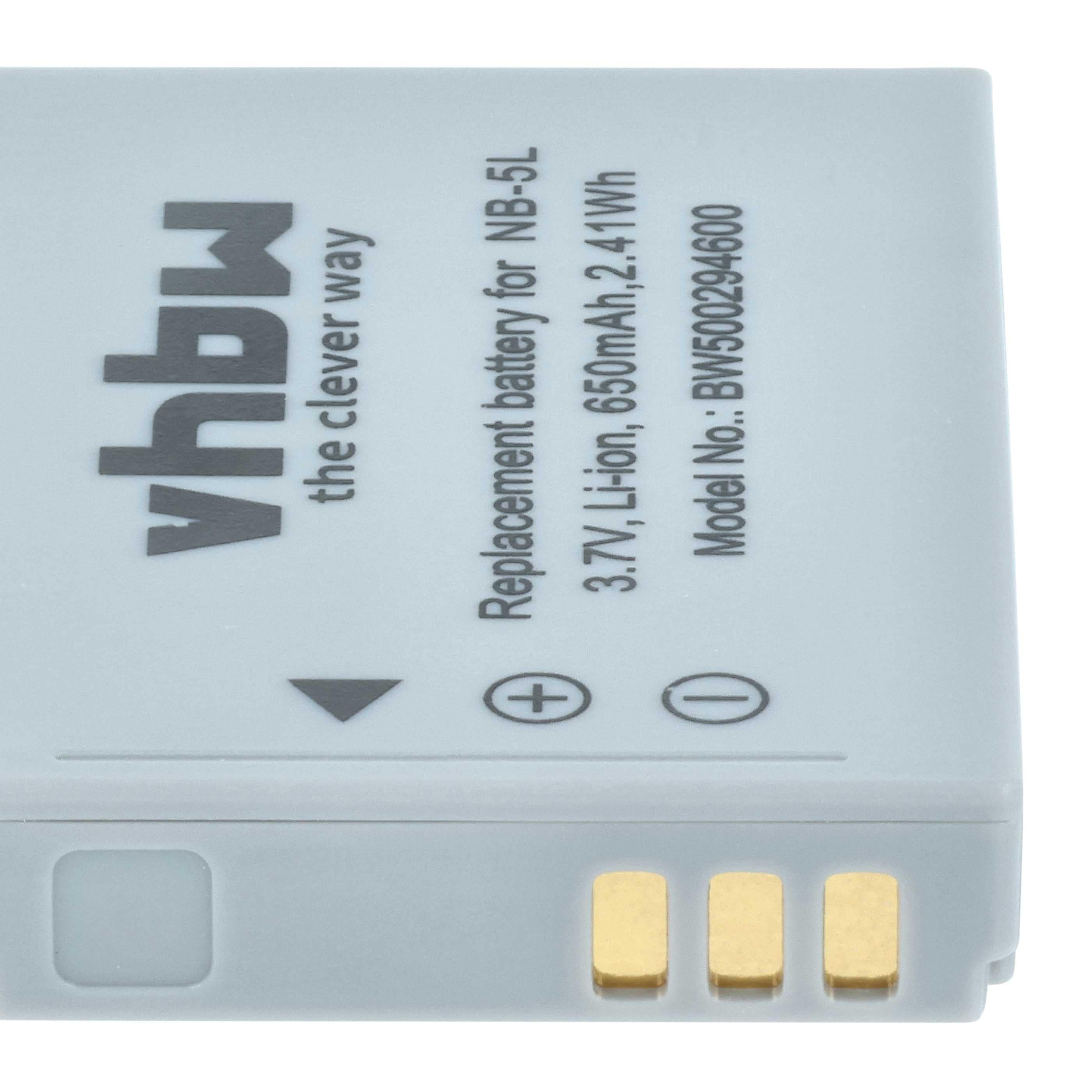2x Battery replaces Canon NB-5L - 650mAh, 3.6V, Li-Ion