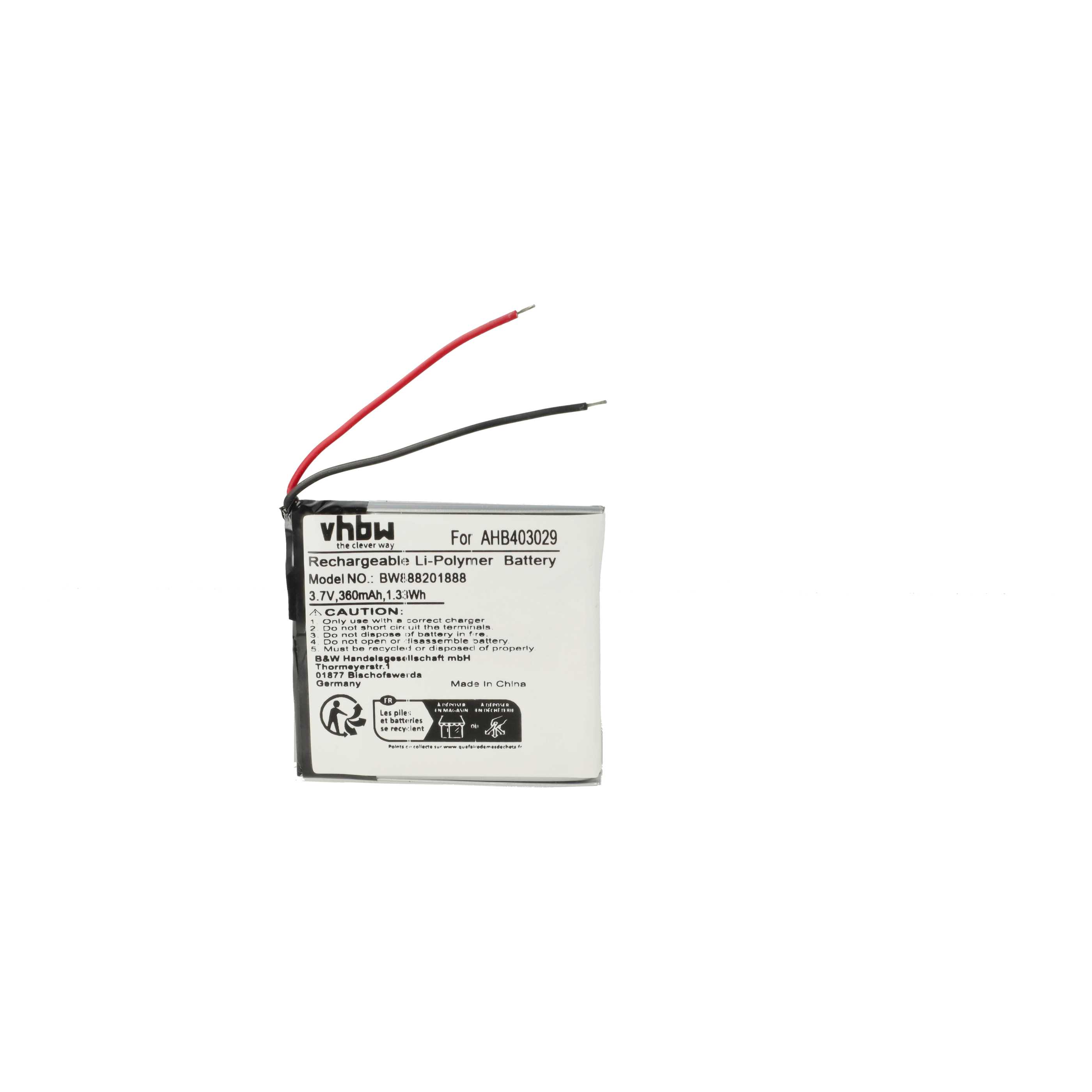 Batteria Vhbw 360mAh 3.7V Li-Poly Per Plantronics AHB403029 – Ricambio Per Auricolari Wireless, Testata E Sicura