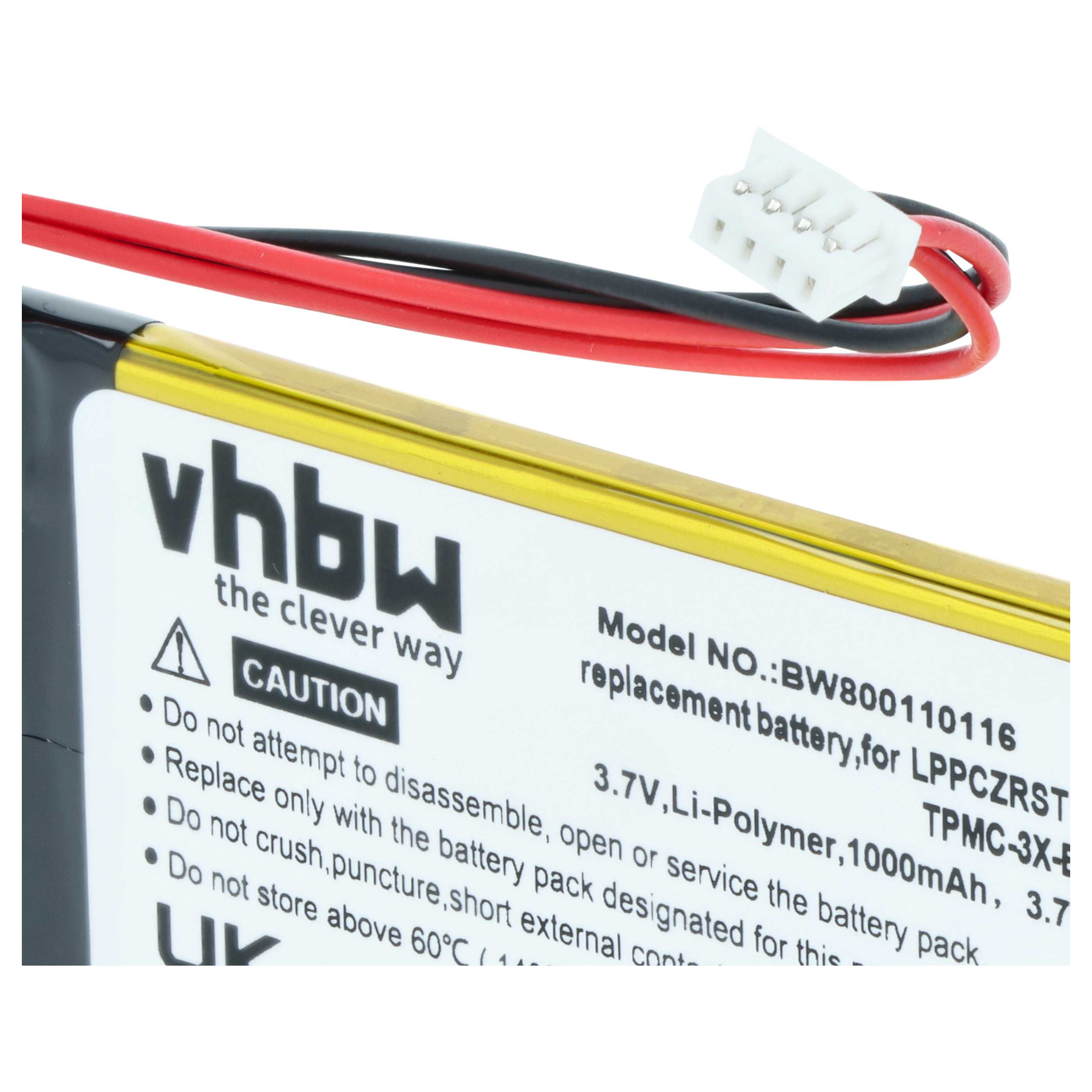 Remote Control Battery replaces Crestron LPPCZRST1S1P, TPMC-3X-BTP - 1000 mAh 3.7 V Li-polymer