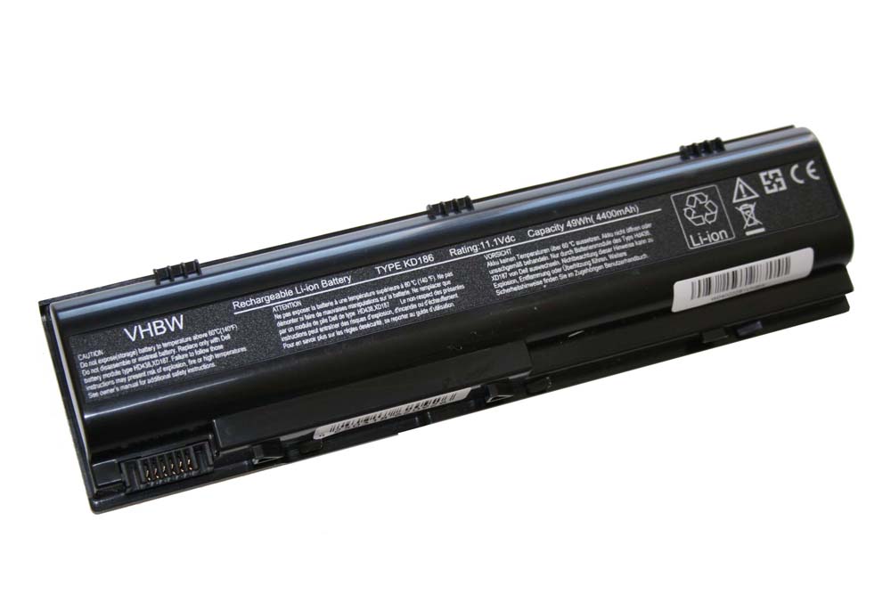 Batterie remplace Dell 0TD612, 0TD429, 0HD438, 0KD186 pour ordinateur portable - 4400mAh 11,1V Li-ion, noir