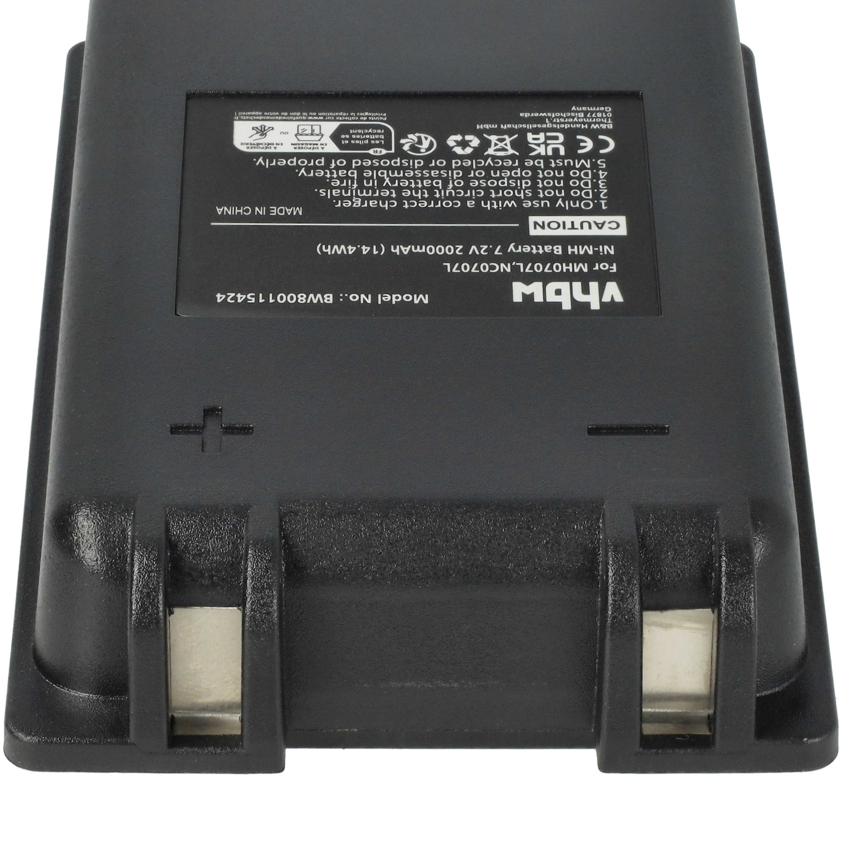 Battery (5 Piece) as Replacement for Autec MH0707L, NC0707L Remote Control - 2000 mAh 7.2 V NiMH