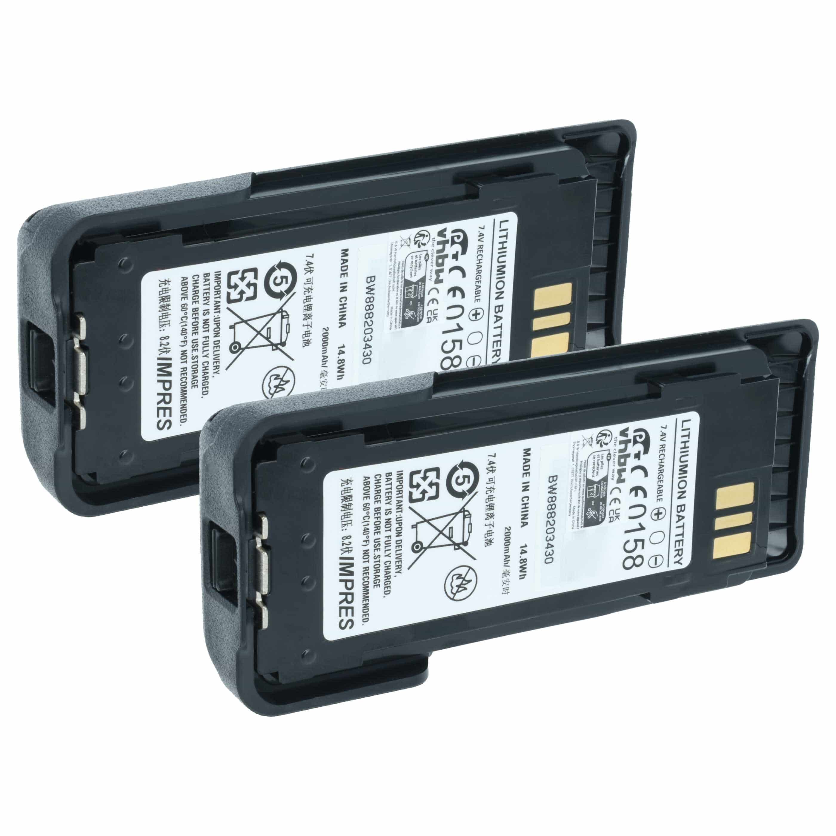 Radio 2x Battery replaces Motorola NNTN8359A, NNTN8359, NNTN8359C - 2000 mAh 7.4 V Li-Ion + Belt Clip