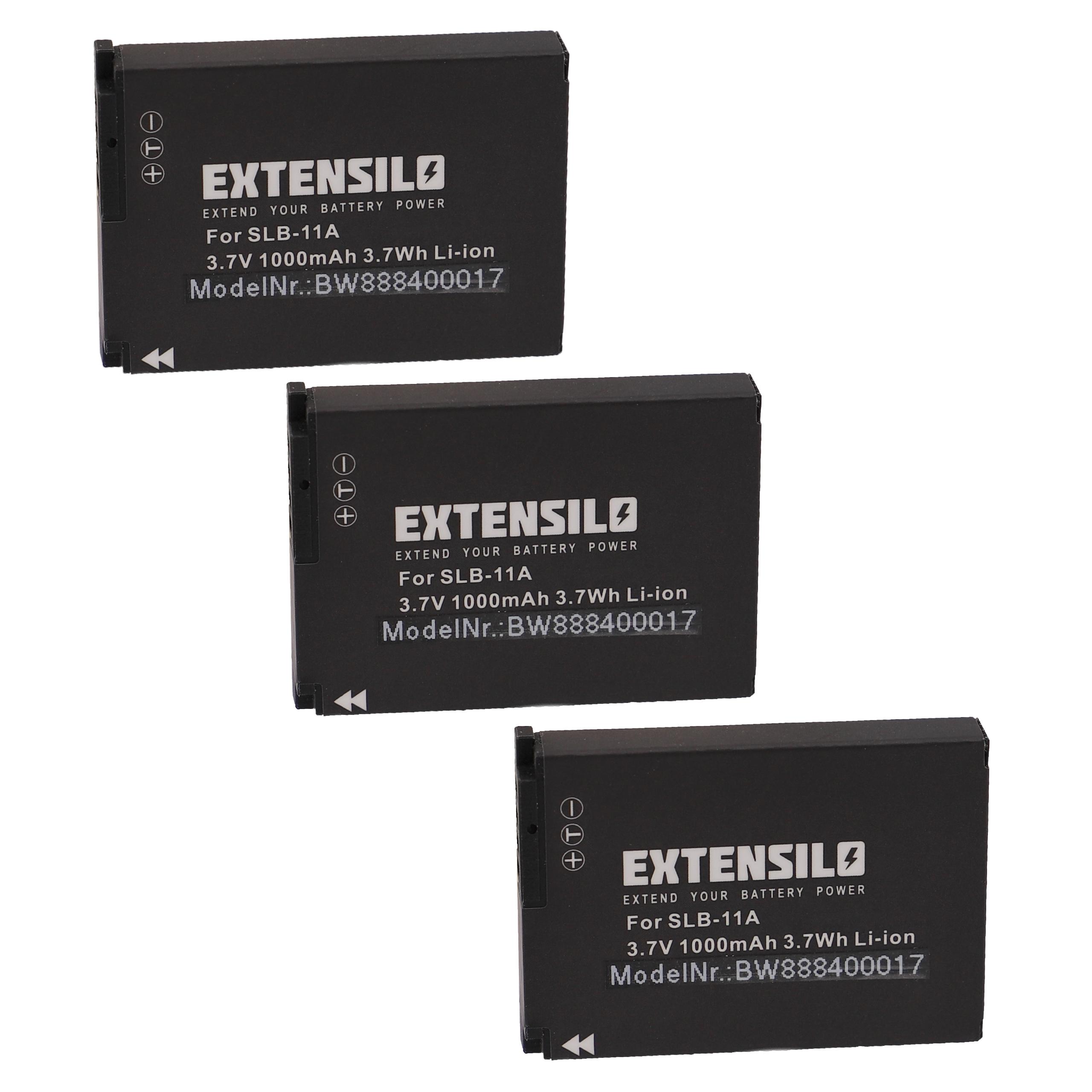 3x Akumulator do aparatu cyfrowego zamiennik Samsung SLB-11a - 1000 mAh 3,7 V Li-Ion