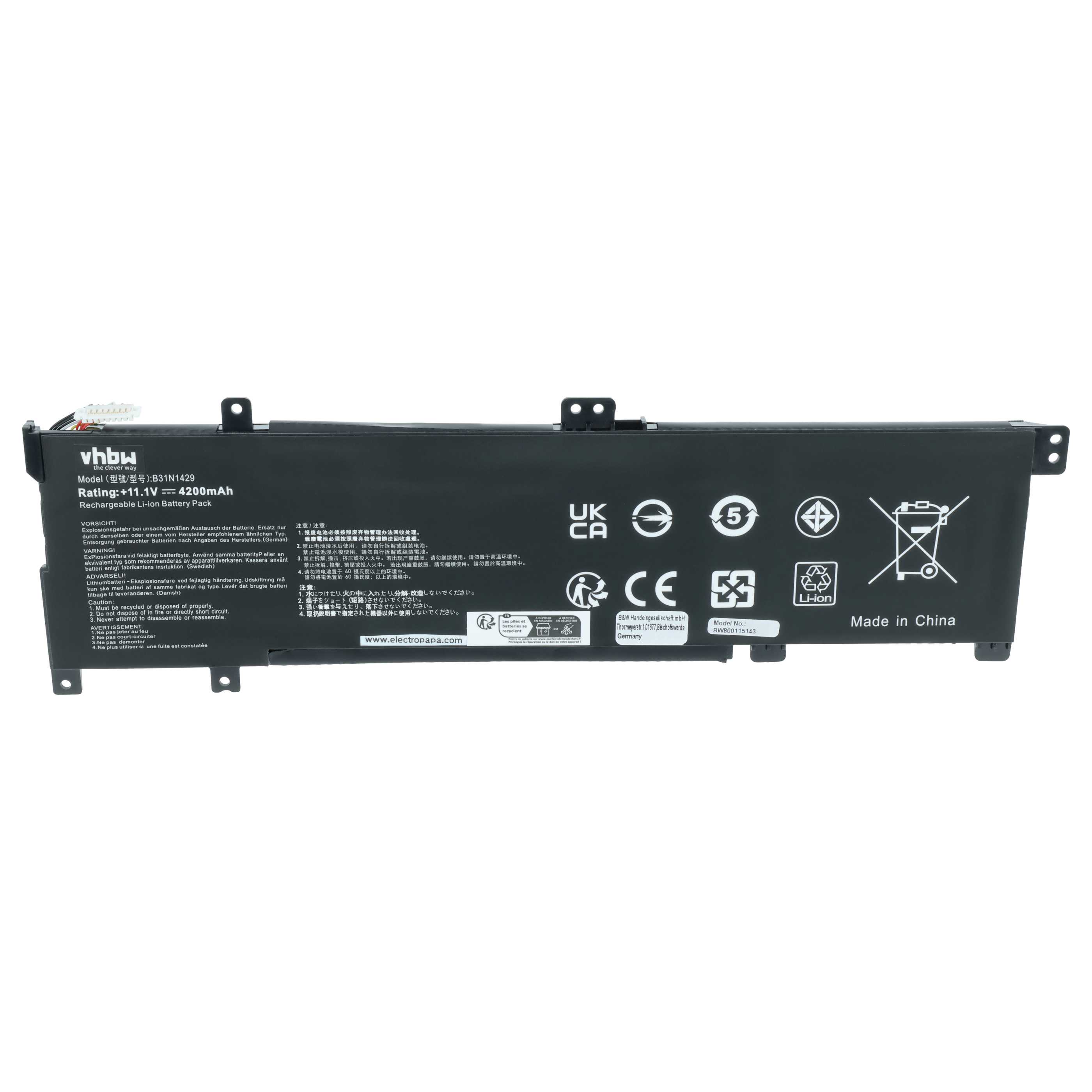 Akumulator do laptopa zamiennik Asus 0B200-01460000, B31N1429, 0B200-01460100 - 4200 mAh 11,1 V LiPo, czarny