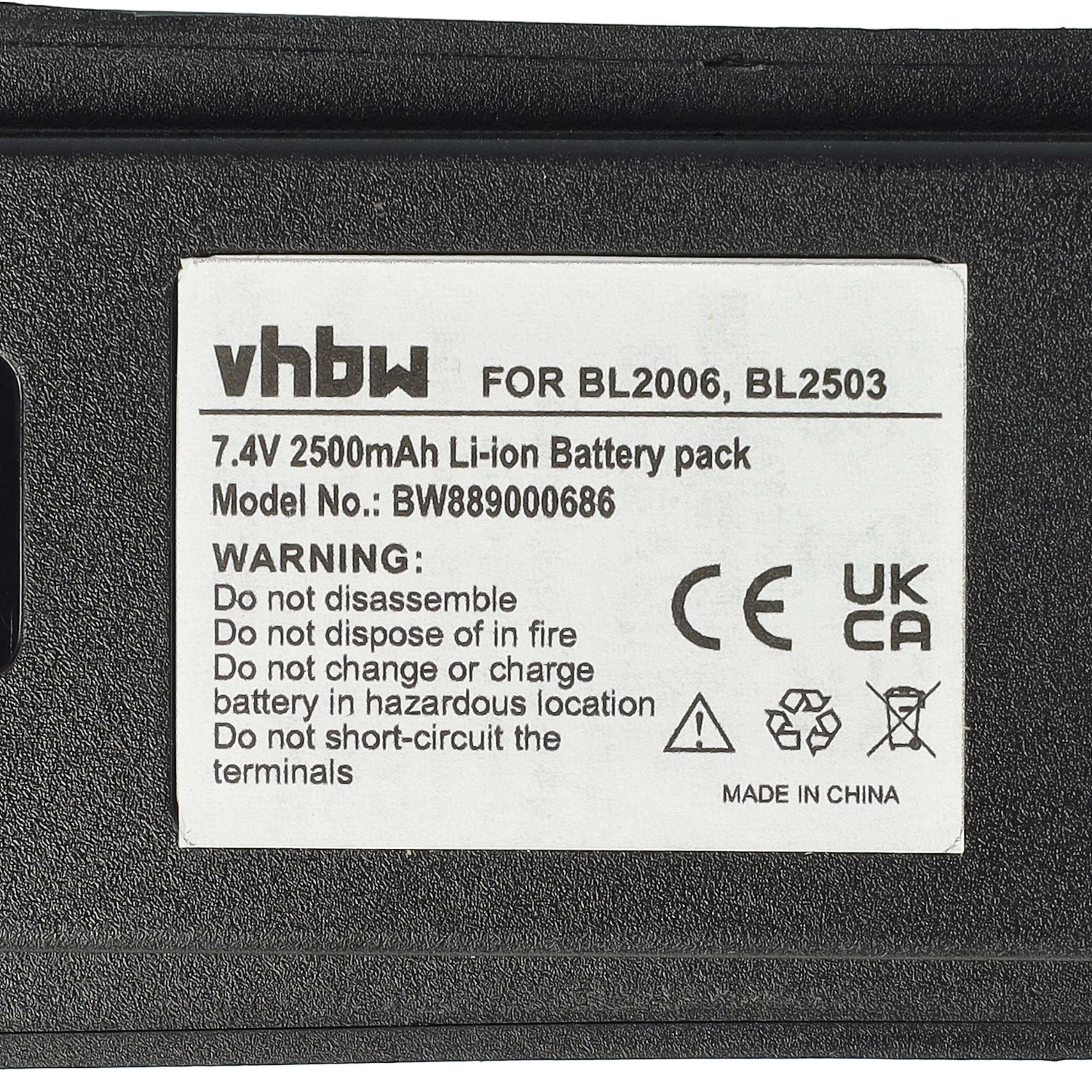 Batería reemplaza Hyt BL2006Li, BL2008, BL2006 para radio, walkie-talkie Harris - 2500 mAh 7,4 V Li-Ion