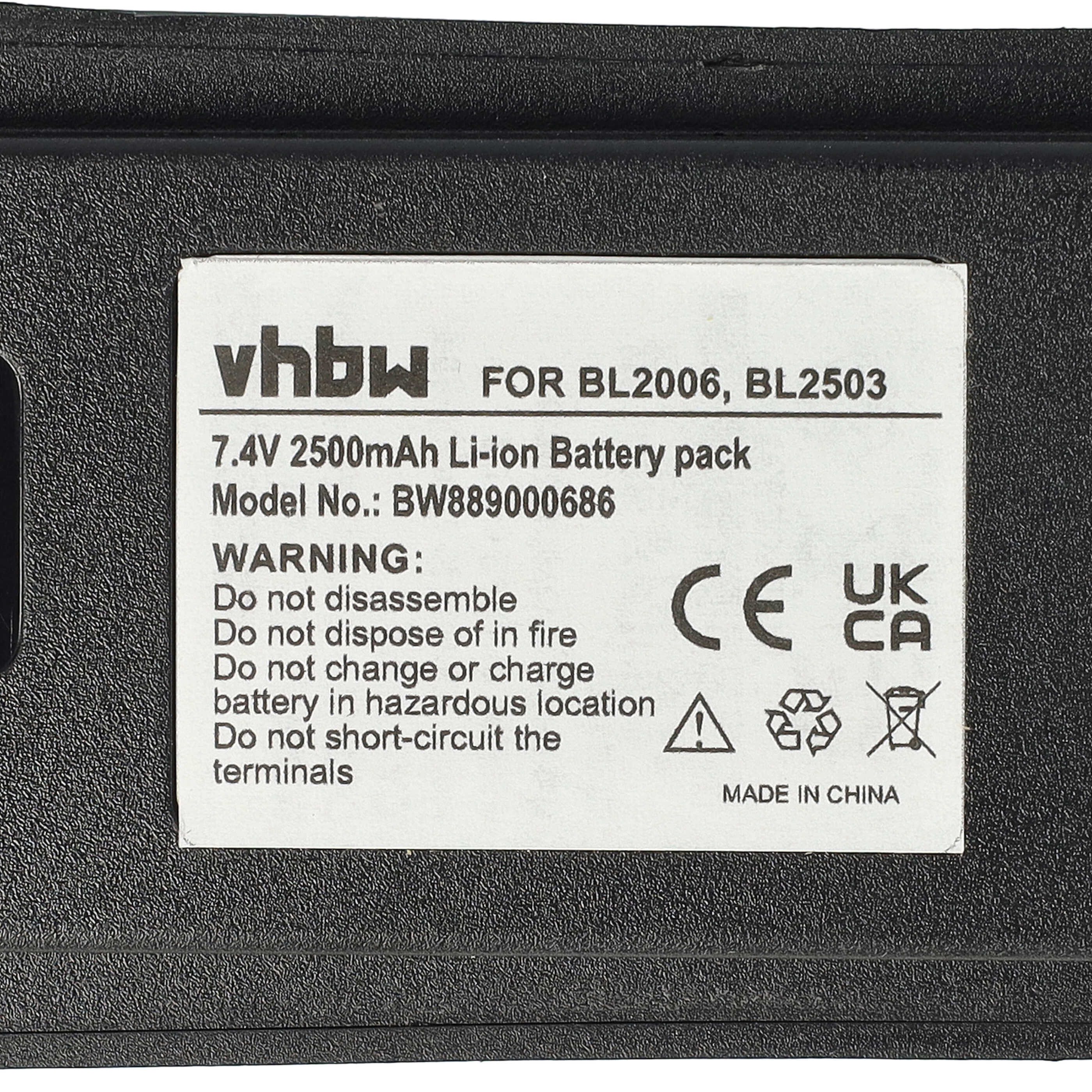 Radio Battery replaces Hyt BL2006Li, BL2008, BL2006, BL2503 - 2500 mAh 7.4 V Li-Ion