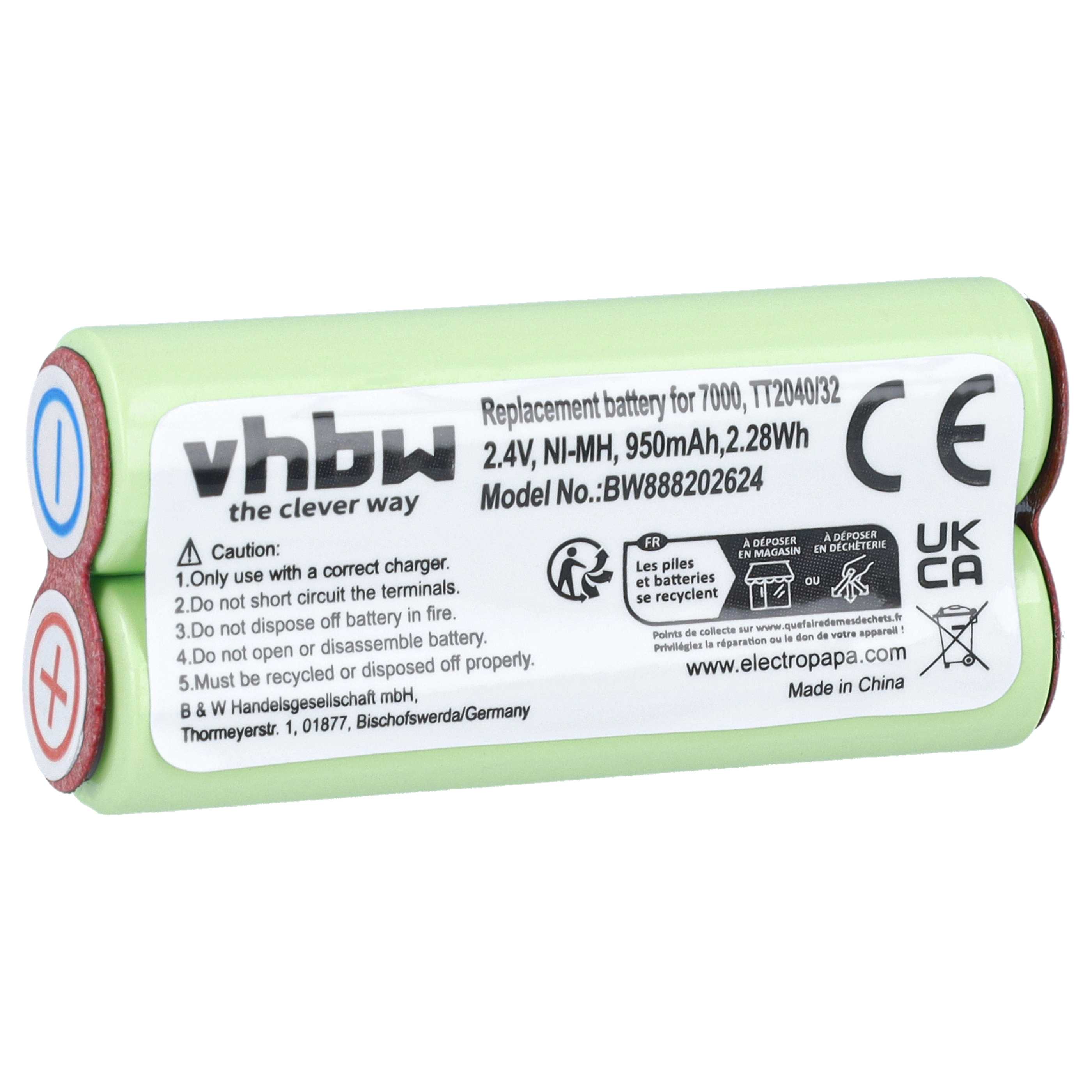 Batería recargable para afeitadora Philips Bodygroom 5000, 7000 - 950 mAh 2,4 V NiMH