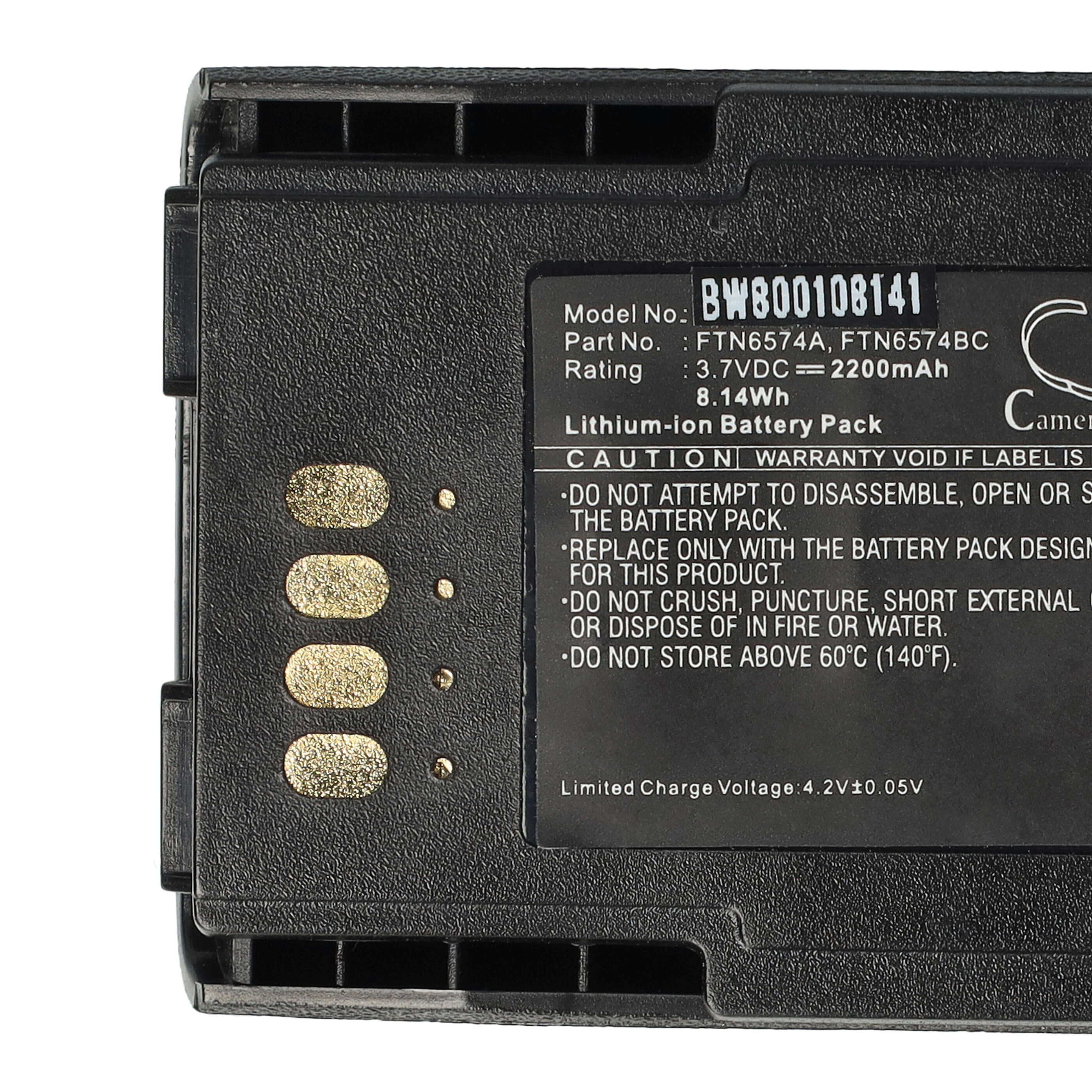 Radio Battery Replacement for Motorola AP-6574, PMNN4351, FTN6574BC, FTN6574A, FTN6574 - 2200mAh 3.7V Li-Ion