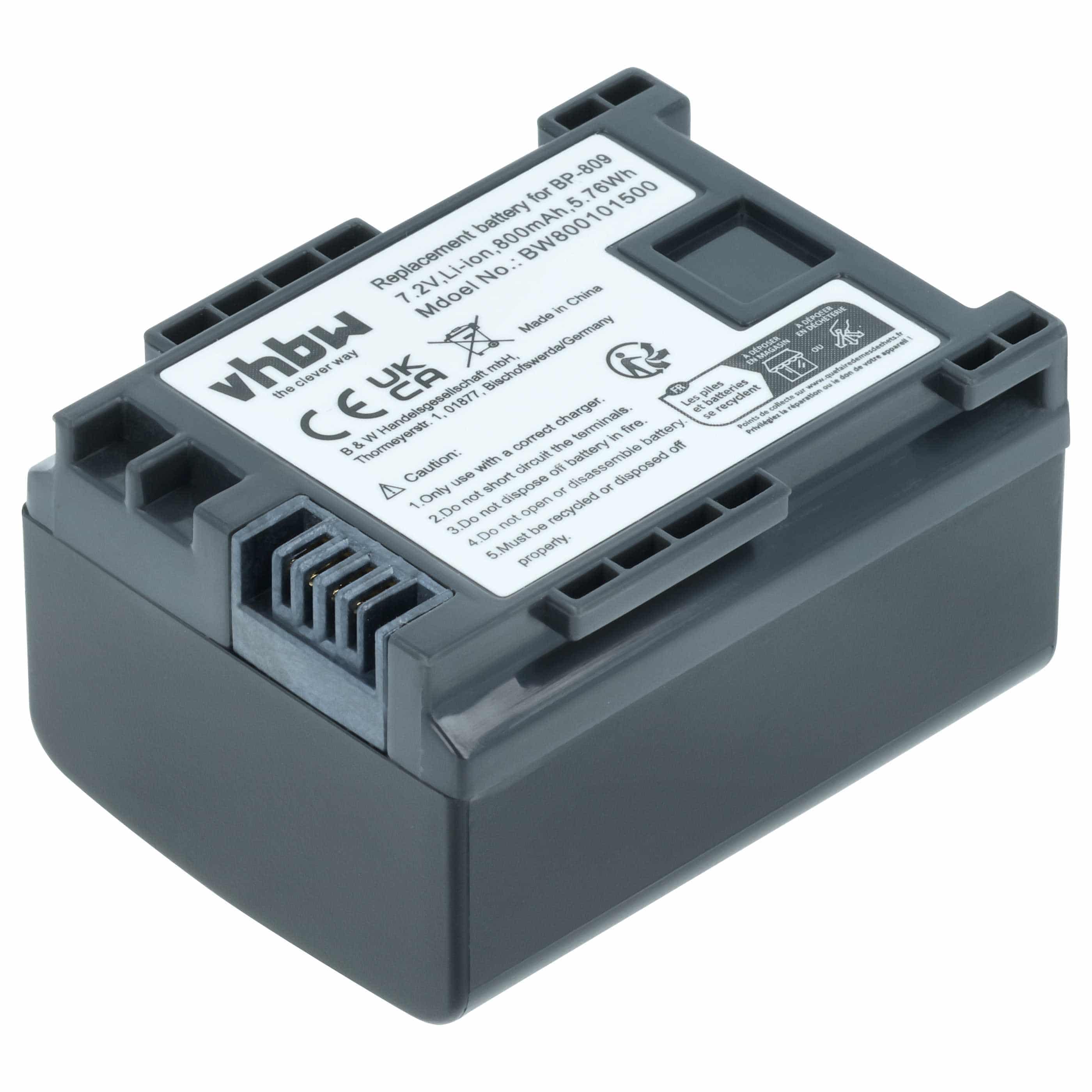 Videocamera Battery replaces Canon BP-807, BP-809, 2740B002 - 800 mAh 7.2 V Li-Ion