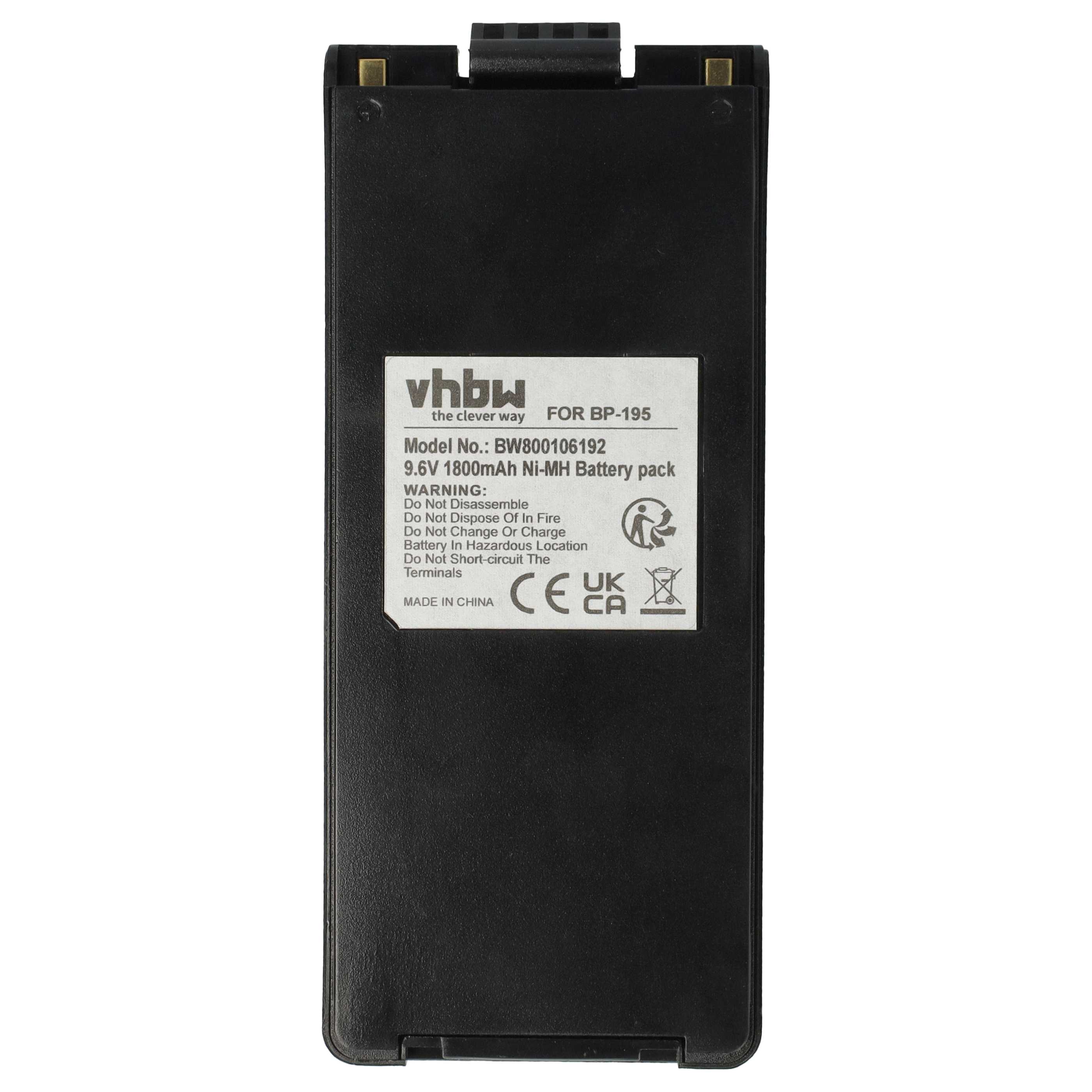 Radio 2x Battery replaces Icom BP-195, BP-196H, BP-196, BP-196R - 1800 mAh 9.6 V NiMH + Belt Clip