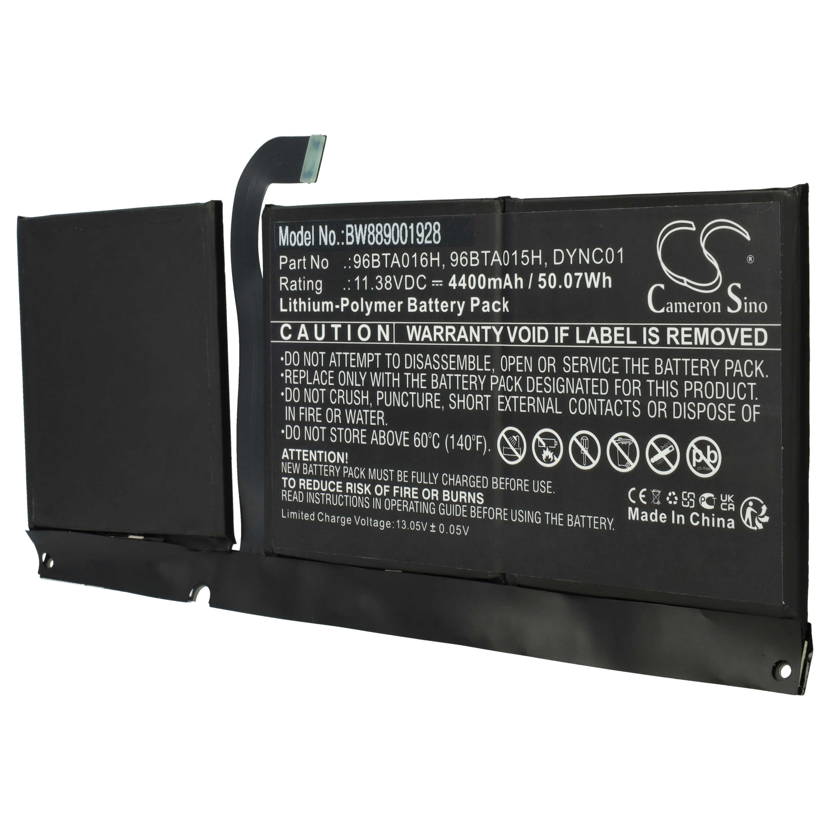Batterie remplace Microsoft 96BTA015H pour ordinateur portable Microsoft- 4400mAh 11,38V Li-polymère, noir