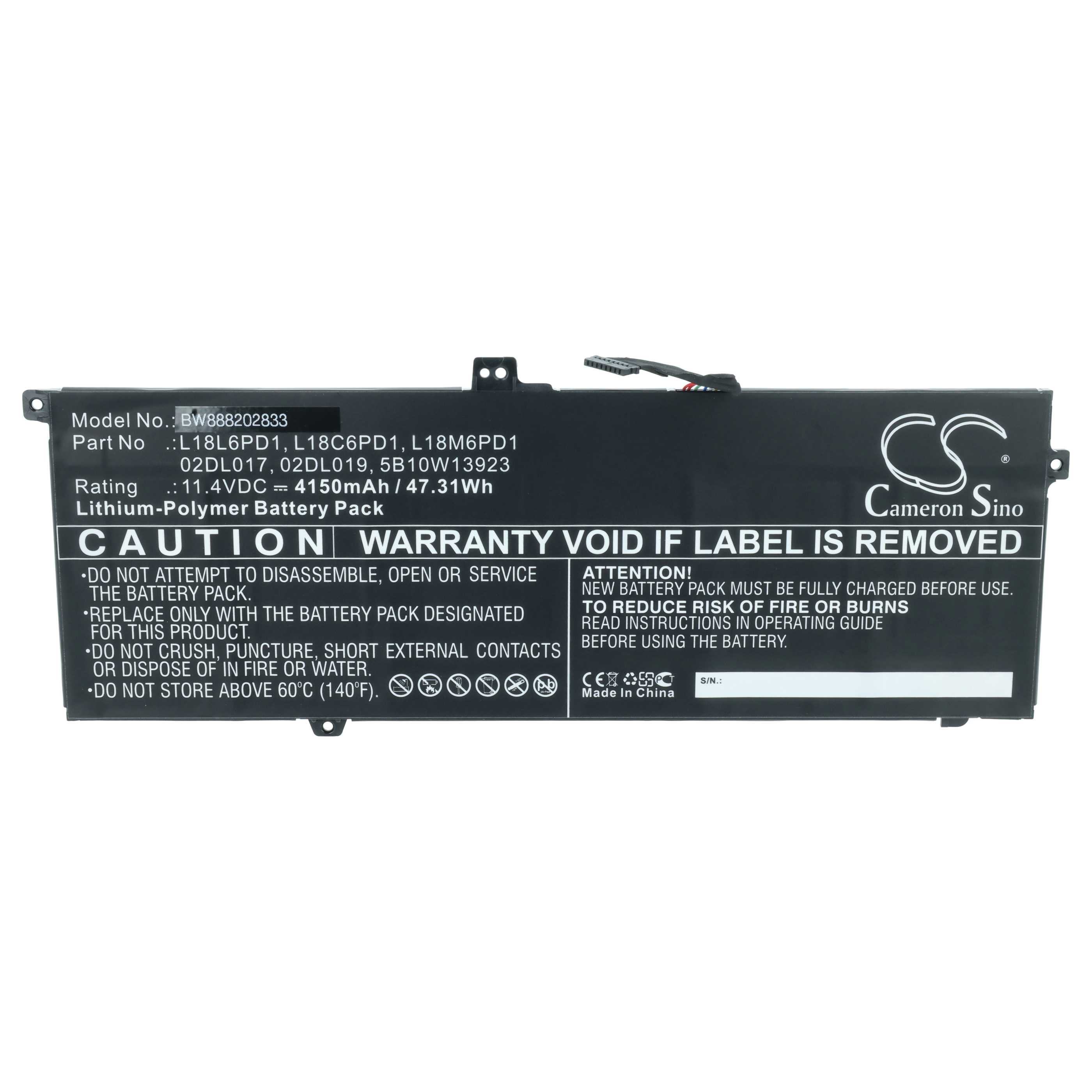 Batería reemplaza Lenovo 02DL017, 02DL019, 5B10W13923, L18C6PD1 para notebook - 4150 mAh 11,4 V Li-poli
