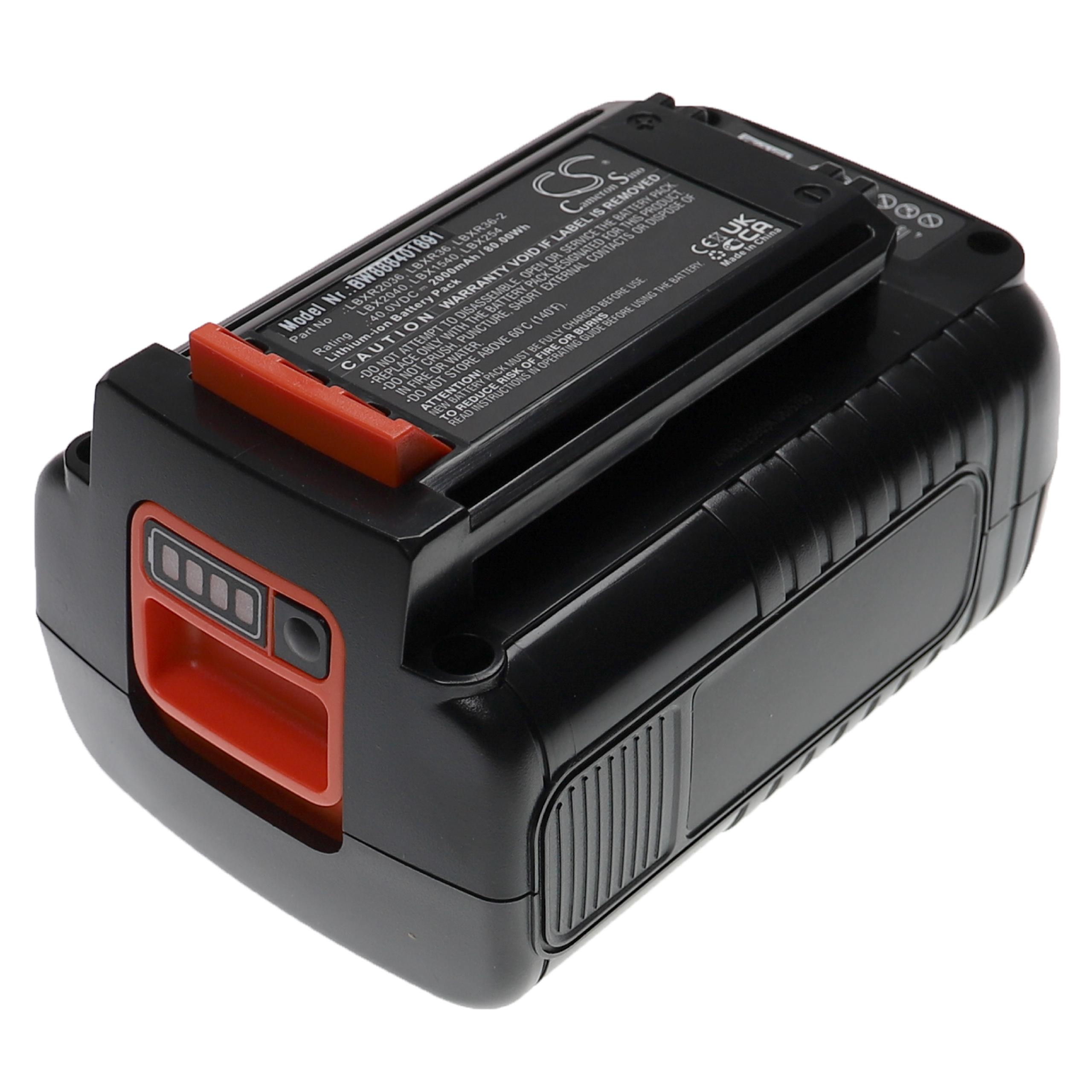 Electric Power Tool Battery Replaces Black & Decker LBX1540, BL20362, BL2036 - 2000 mAh, 40 V, Li-Ion