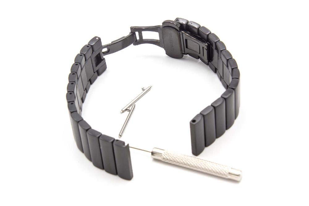 correa para Fossil Q Founder smartwatch, etc. - largo 17,5 cm, ancho 20 mm, acero inoxidable, negro