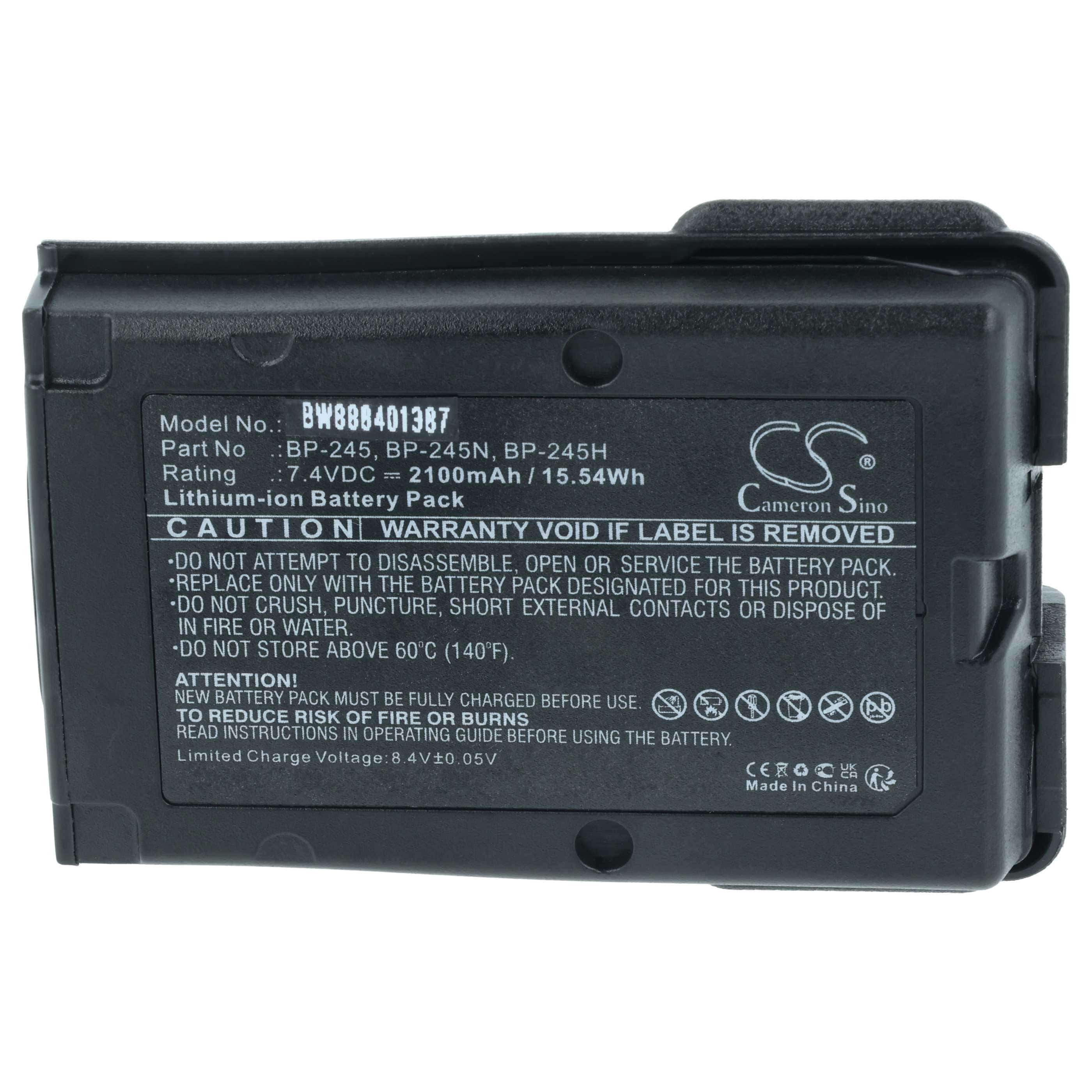 Radio 2x Battery replaces Icom BP-245H, BP-245N, BP-245 - 2100 mAh 7.4 V Li-Ion + Belt Clip