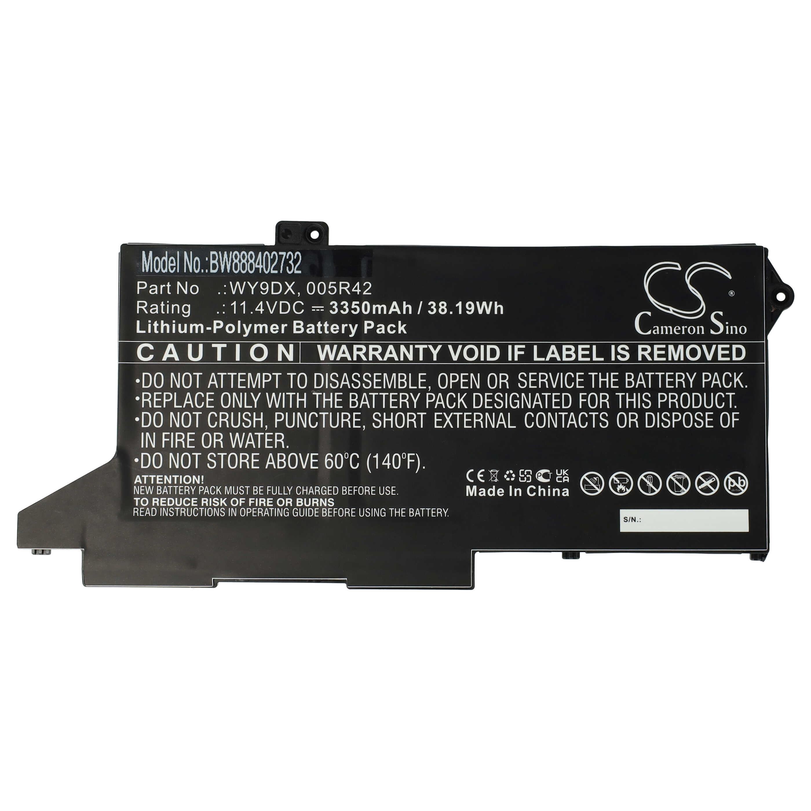 Batterie remplace Dell 005R42, WY9DX pour ordinateur portable - 3350mAh 11,4V Li-polymère