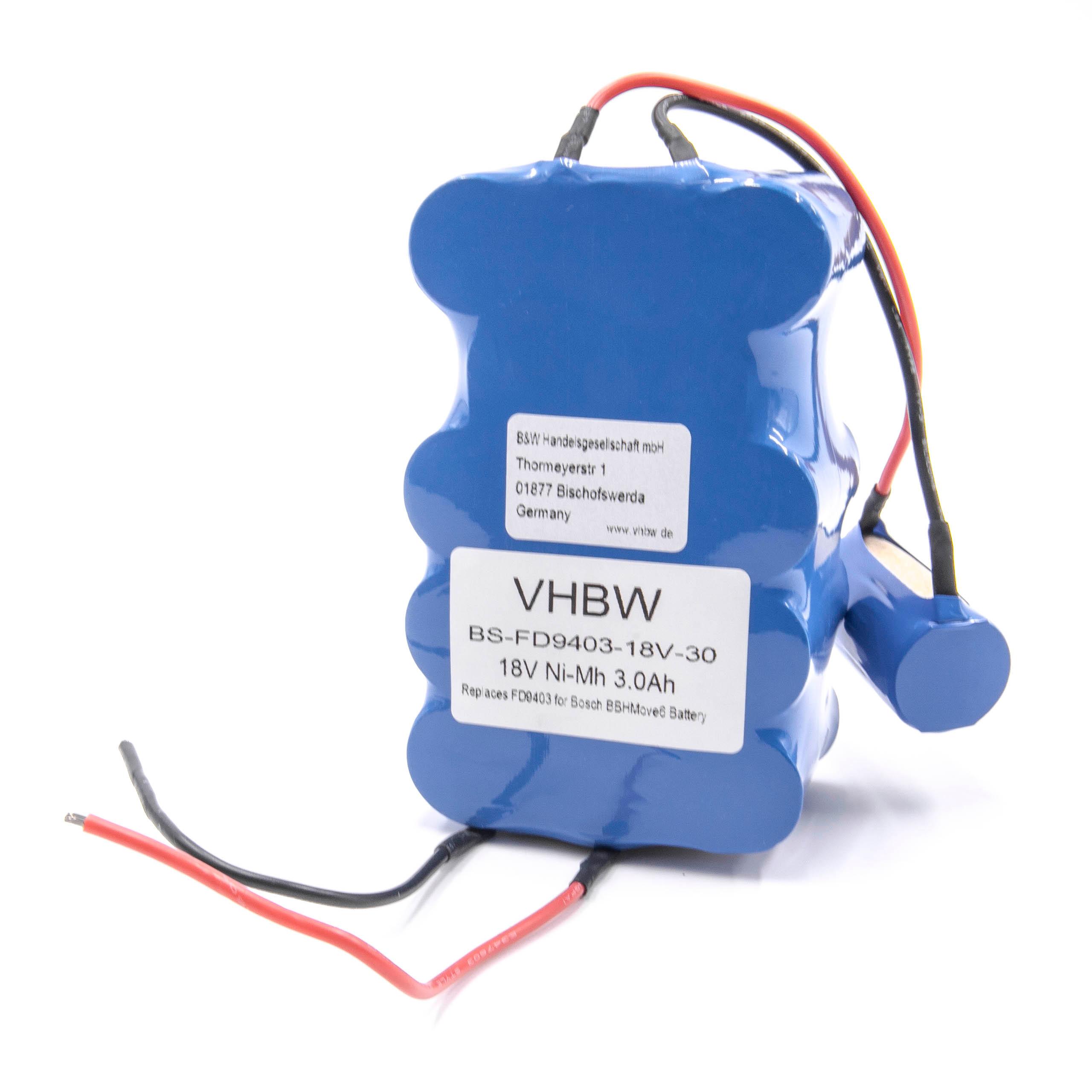 Batteria sostituisce Bosch 751993, FD9403, 100W + 10W, FD9403 per robot aspiratore Bosch - 3000mAh 18V NiMH