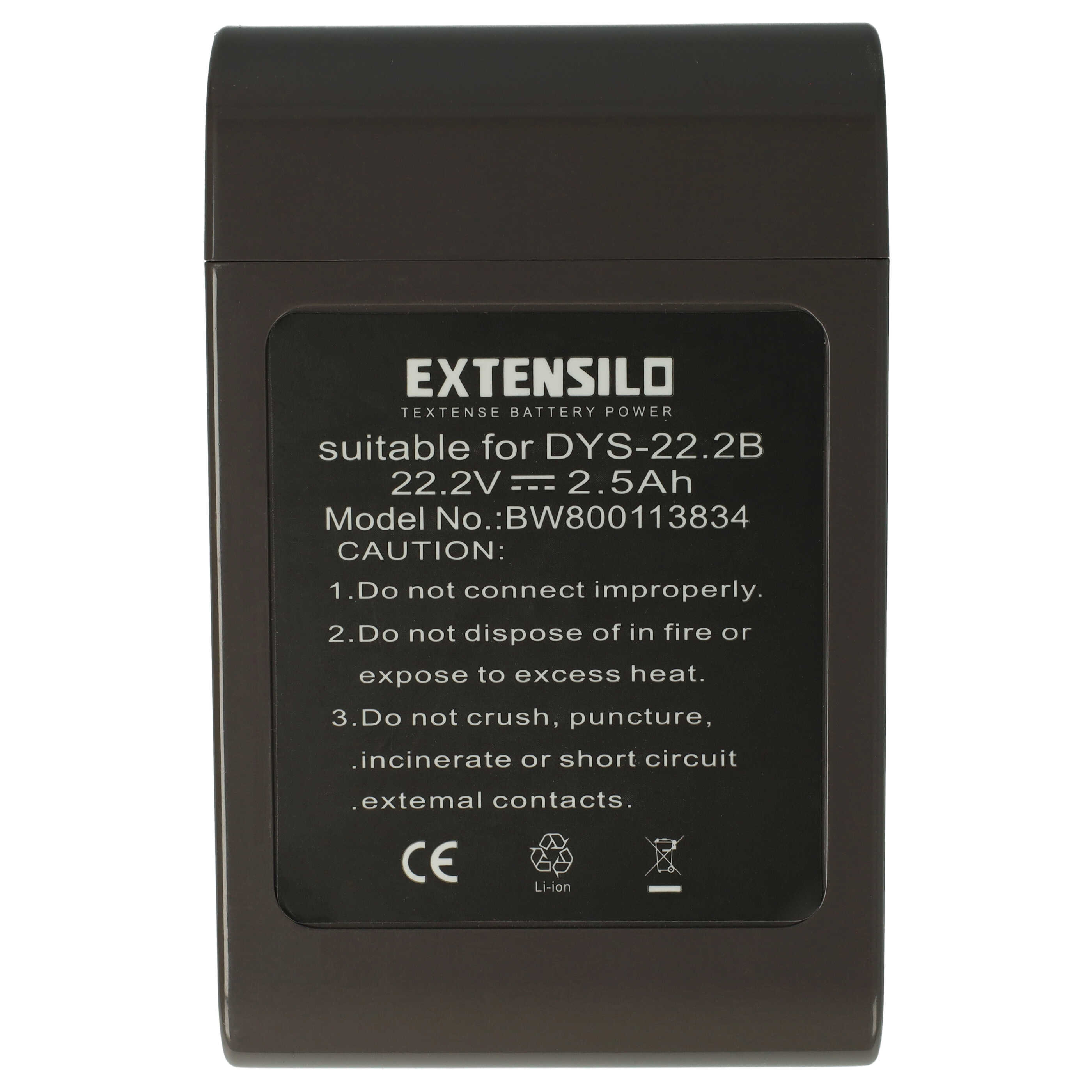 Extensilo Batterie remplace Dyson 17083-3009, 17083-3511 pour aspirateur - 2500mAh 22,2V Li-ion, gris