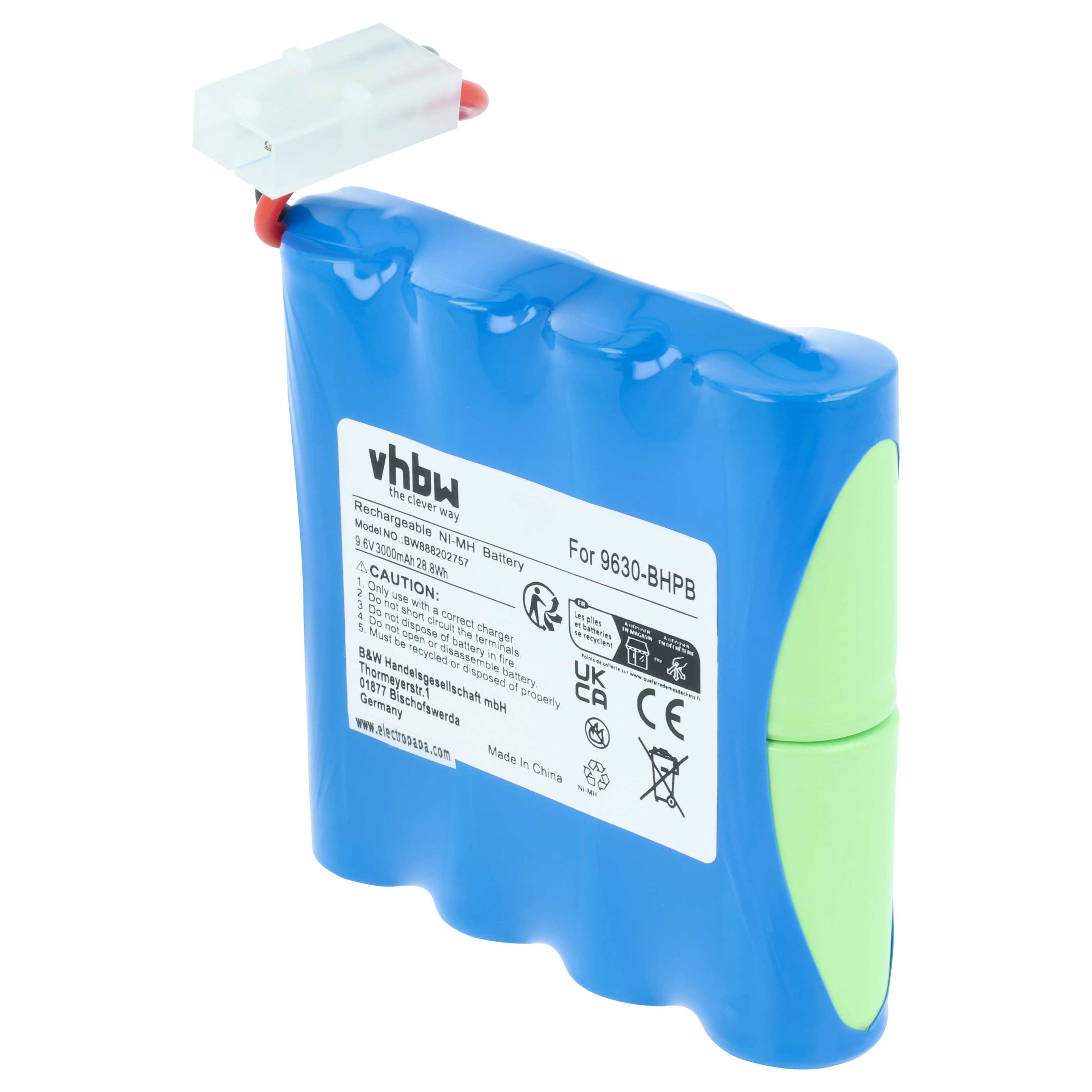 Batteria per pulitrice sostituisce Water Tech 9630-BHPB - 3000mAh 9,6V NiMH